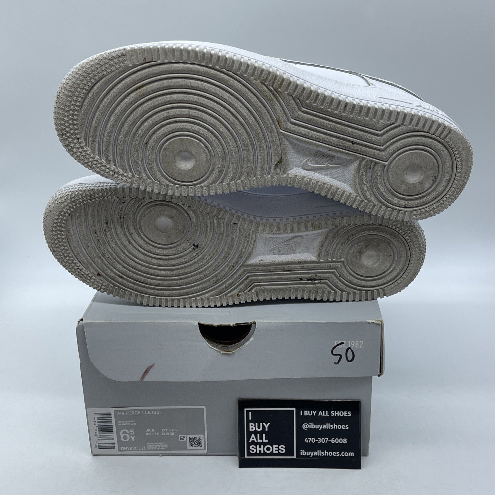 Size 6.5Y (GS) - Nike Air Force 1 LE Low Triple White Leather (DH2920-111)