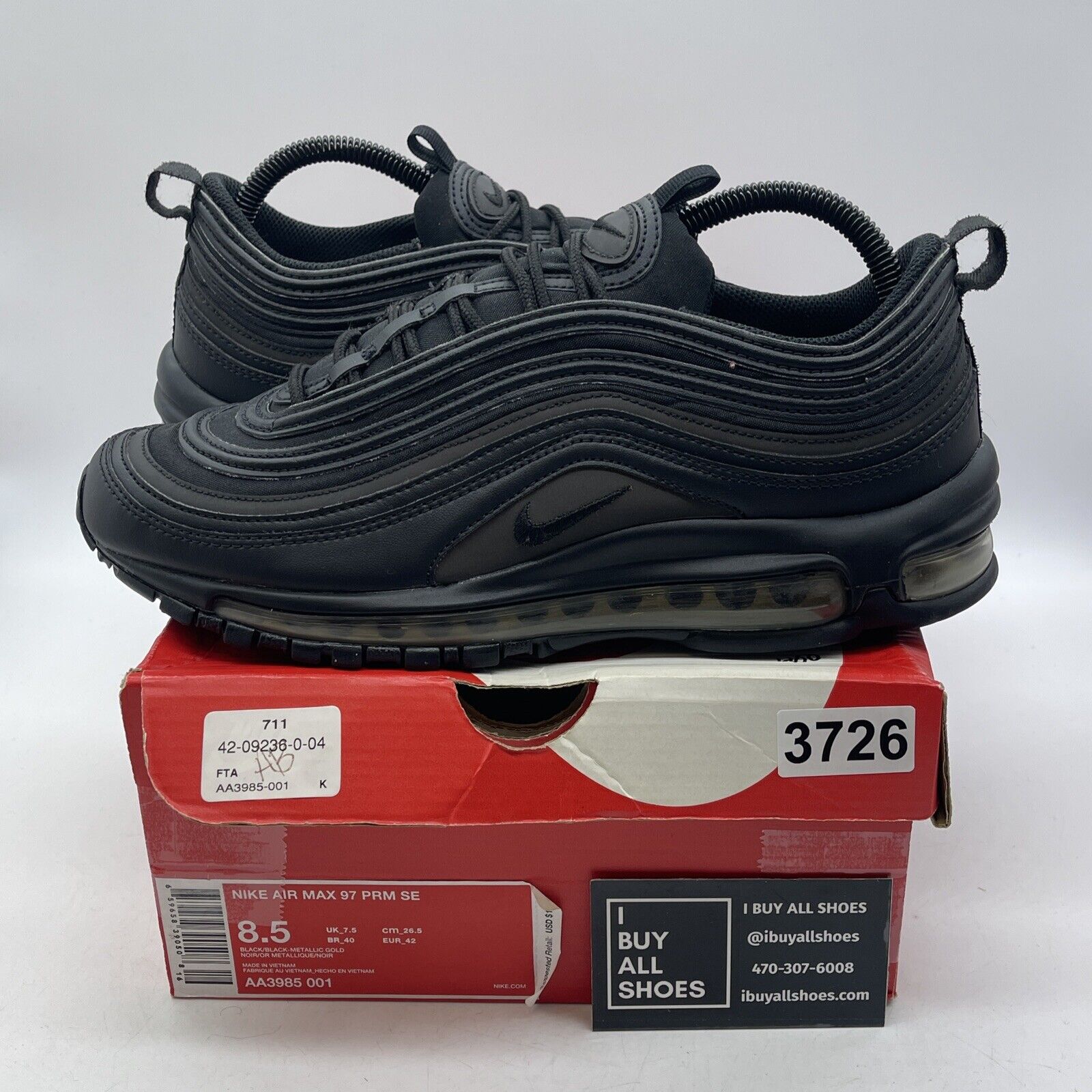 Size 8.5 - Nike Air Max 97 Gold Reflective Black Suede Leather (AA3985-001)