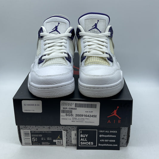 Size 5.5Y - Jordan 4 Retro Mid Purple Metallic White Leather (408452-115)