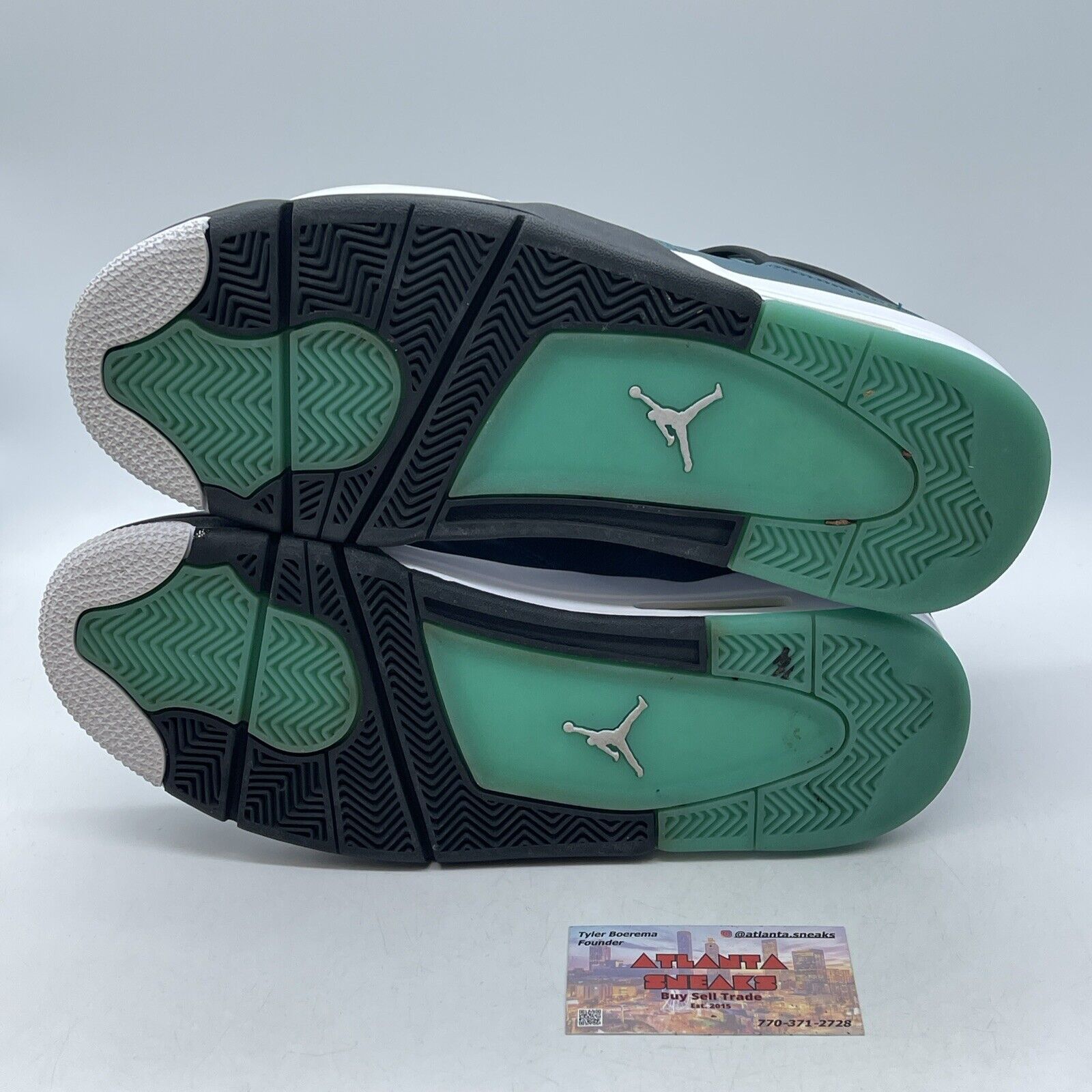 Size 12 - Air Jordan 4 Retro Teal Blue Black White Leather (705331-330)