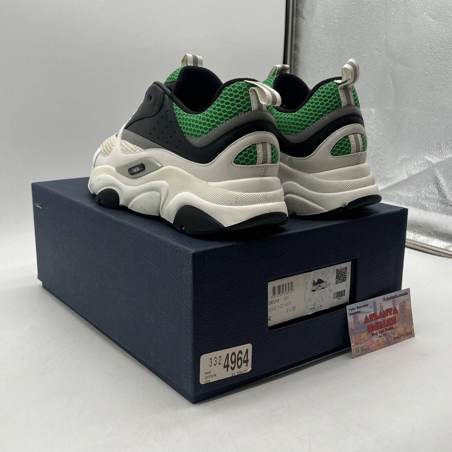 Size 9 - Dior B22 White Green - Black Grey Leather (3SN231YKA-H066)