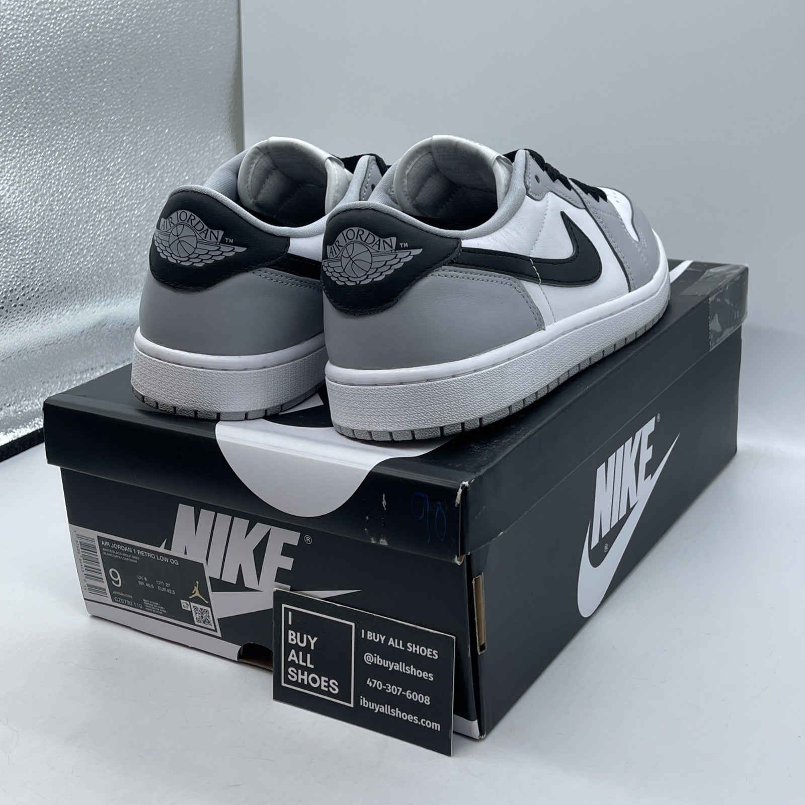 Size 9 - Air Jordan 1 Retro OG Low Barons Grey Black Leather (CZ0790-110)