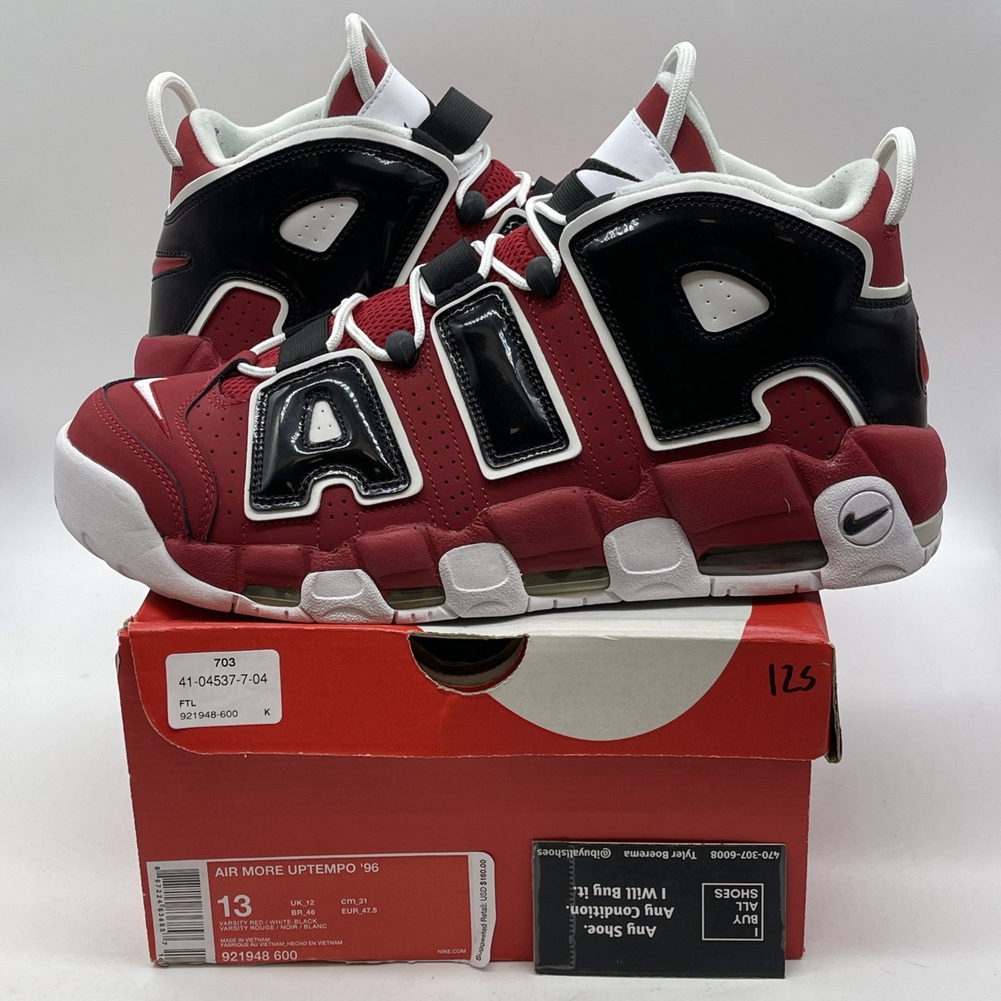 Size 13 - Nike Air More Uptempo Bulls 2017 Red Black Suede Leather (921948-600)