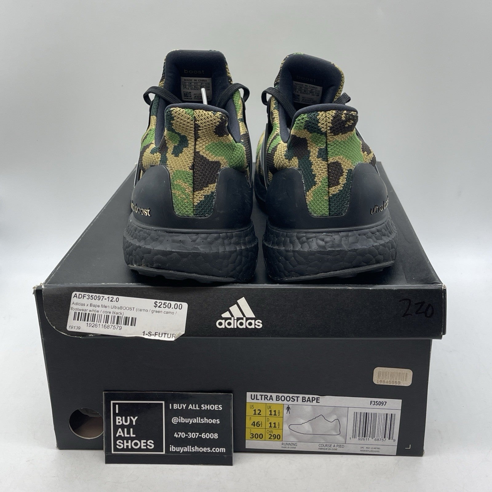 Size 12 - A Bathing Ape x adidas UltraBoost 4.0 Green Camo (F35097)