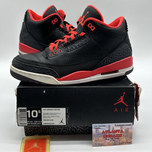 Size 10.5 - Jordan 3 Retro Crimson 2013 Black Red Purple Raptors Leather Tumbled