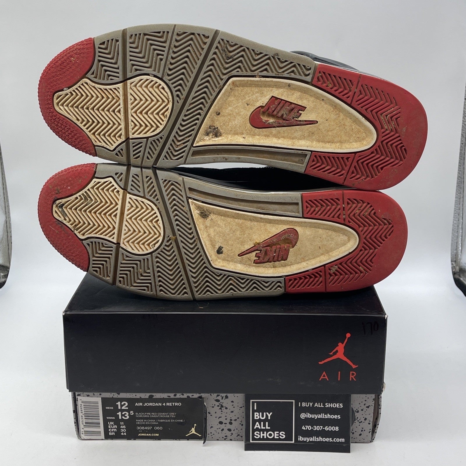 Size 12 - Jordan 4 Retro OG Mid Bred Black Grey Red White Suede (308497-060)