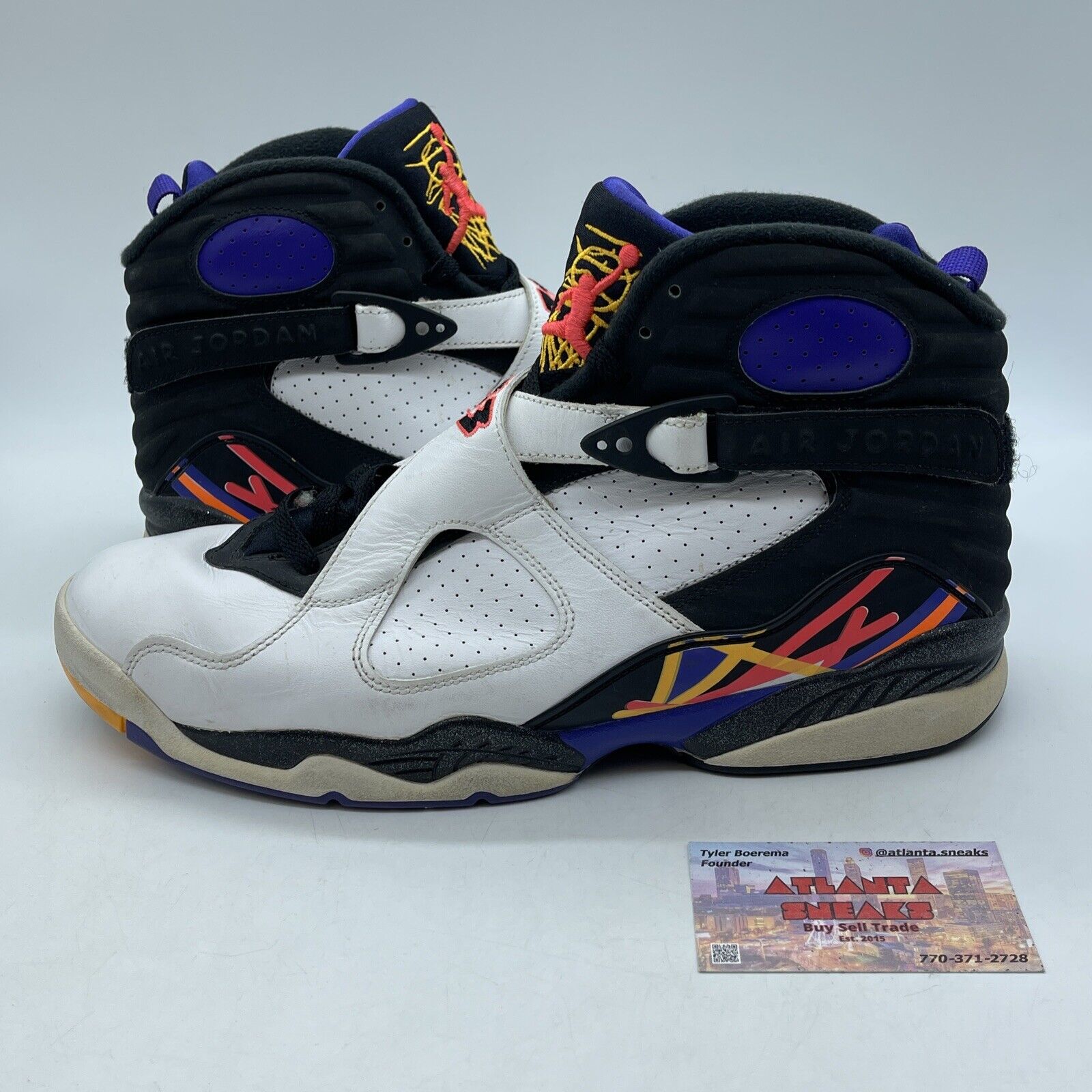 Size 12 - Air Jordan 8 Three-Peat White Leather Black Suede (305381-142)