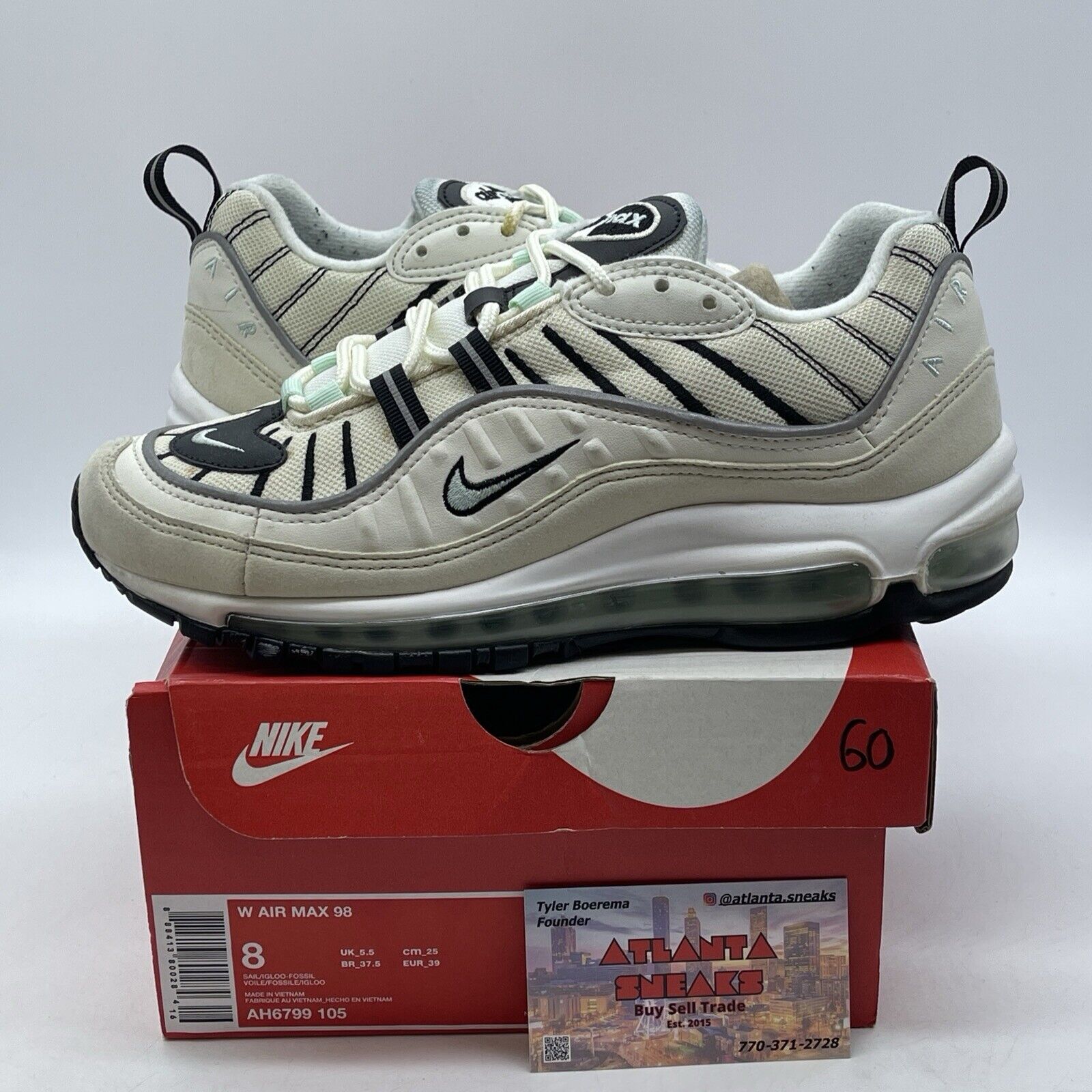 Size 8W - Nike Air Max 98 Igloo Tan White Black Suede Leather (AH6799-105)