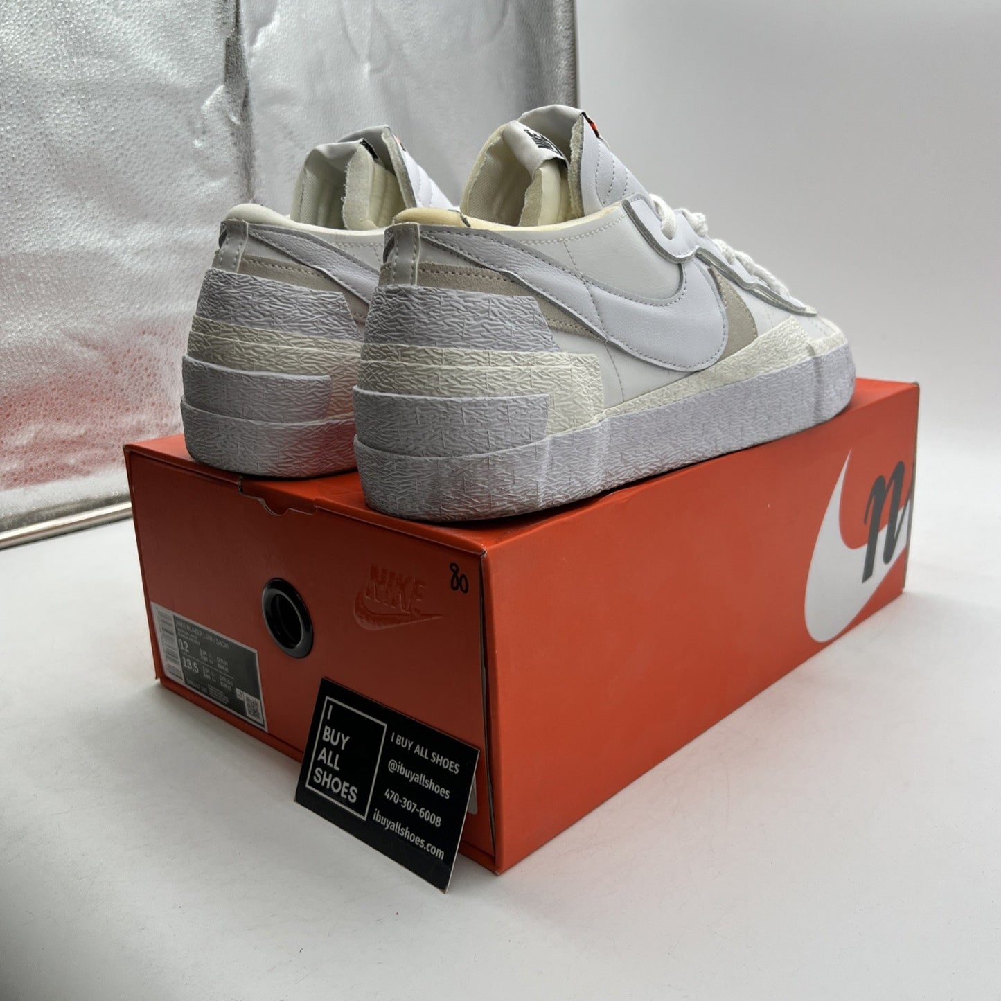 Size 12 - Nike sacai x Blazer Low White Patent (DM6443-100)