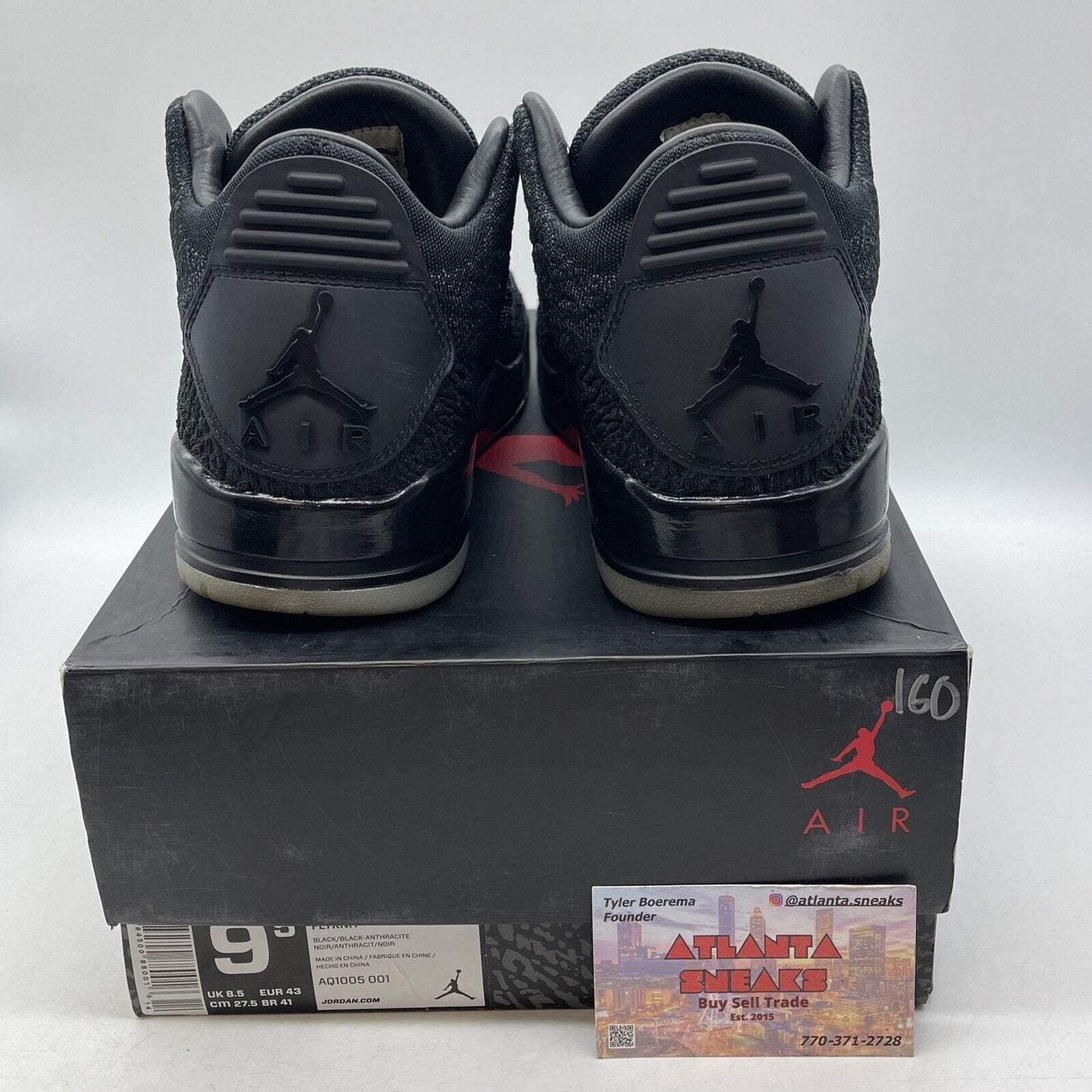 Size 9.5 - Air Jordan 3 Retro Flyknit Black (AQ1005-001)