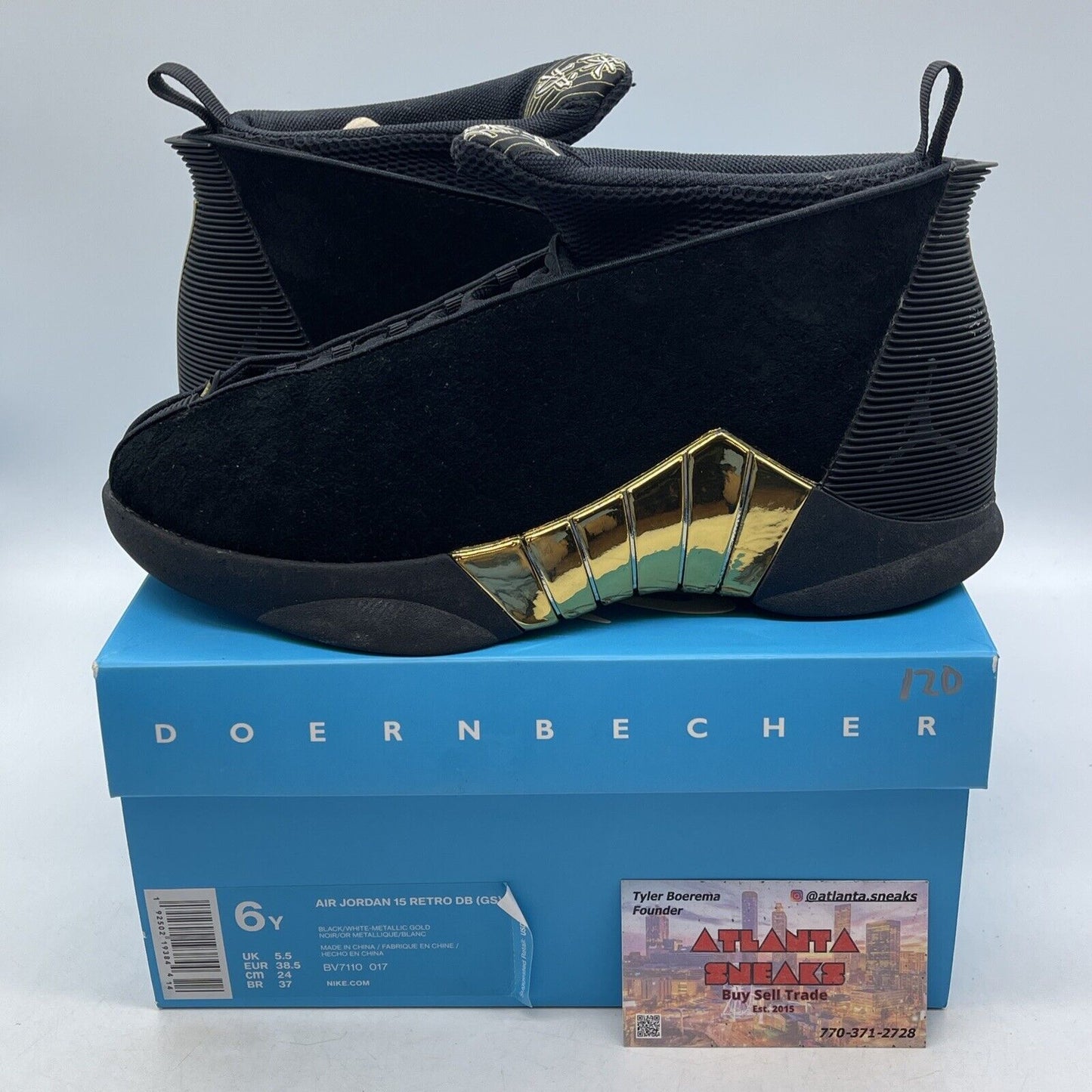 Size 6Y - Jordan 15 Retro Doernbecher (2018) (GS) Suede Black Gold (BV7110-017)