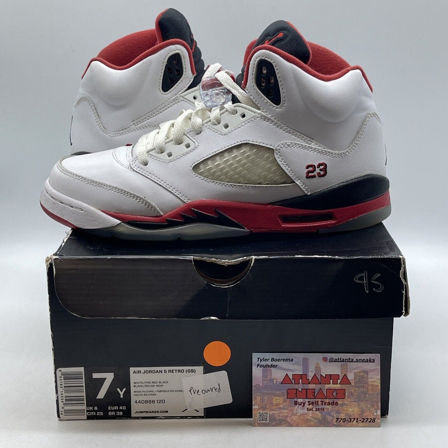 Size 7Y - Air Jordan 5 Retro 2013 Fire Red White Black Leather (440888-120)