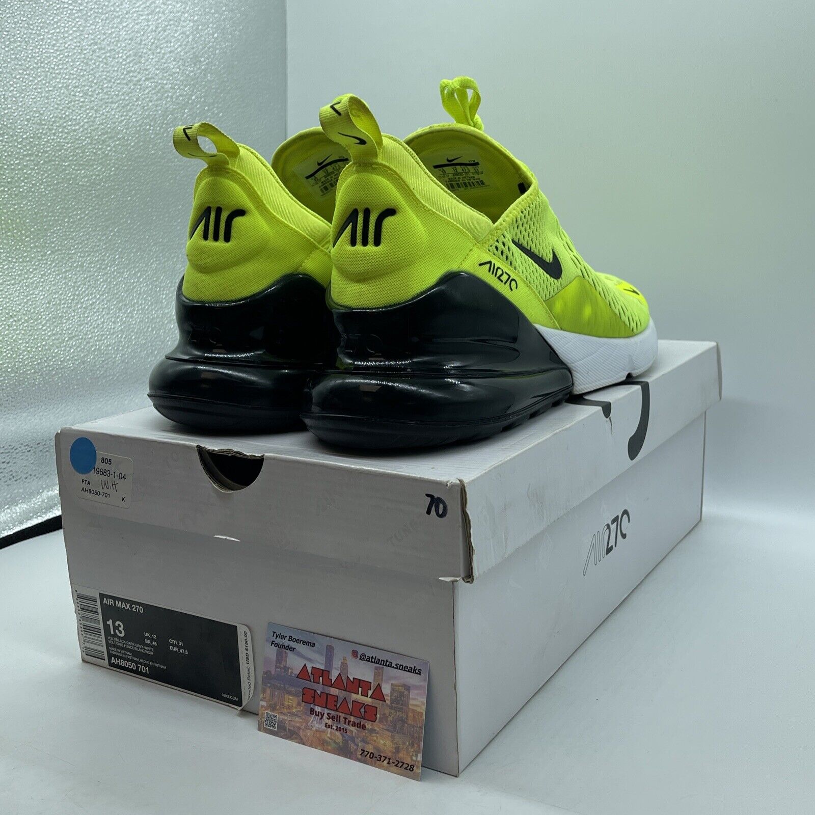 Size 13 - Nike Air Max 270 Volt Green White Black (AH8050-701)