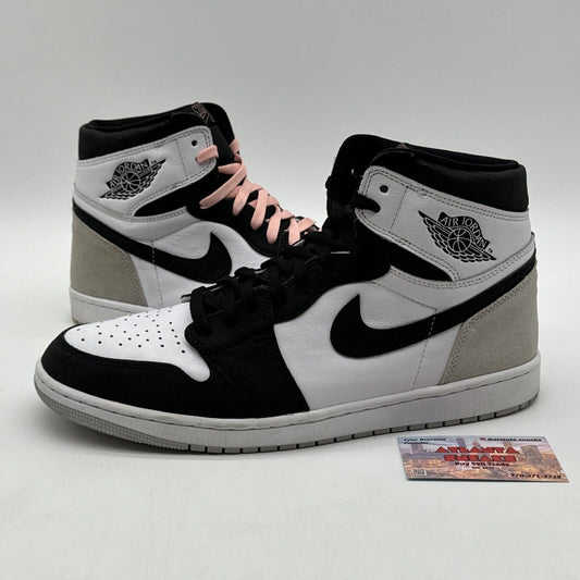 Size 14 Jordan 1 Retro OG High Stage Haze Pink Grey Suede Cracked Leather White