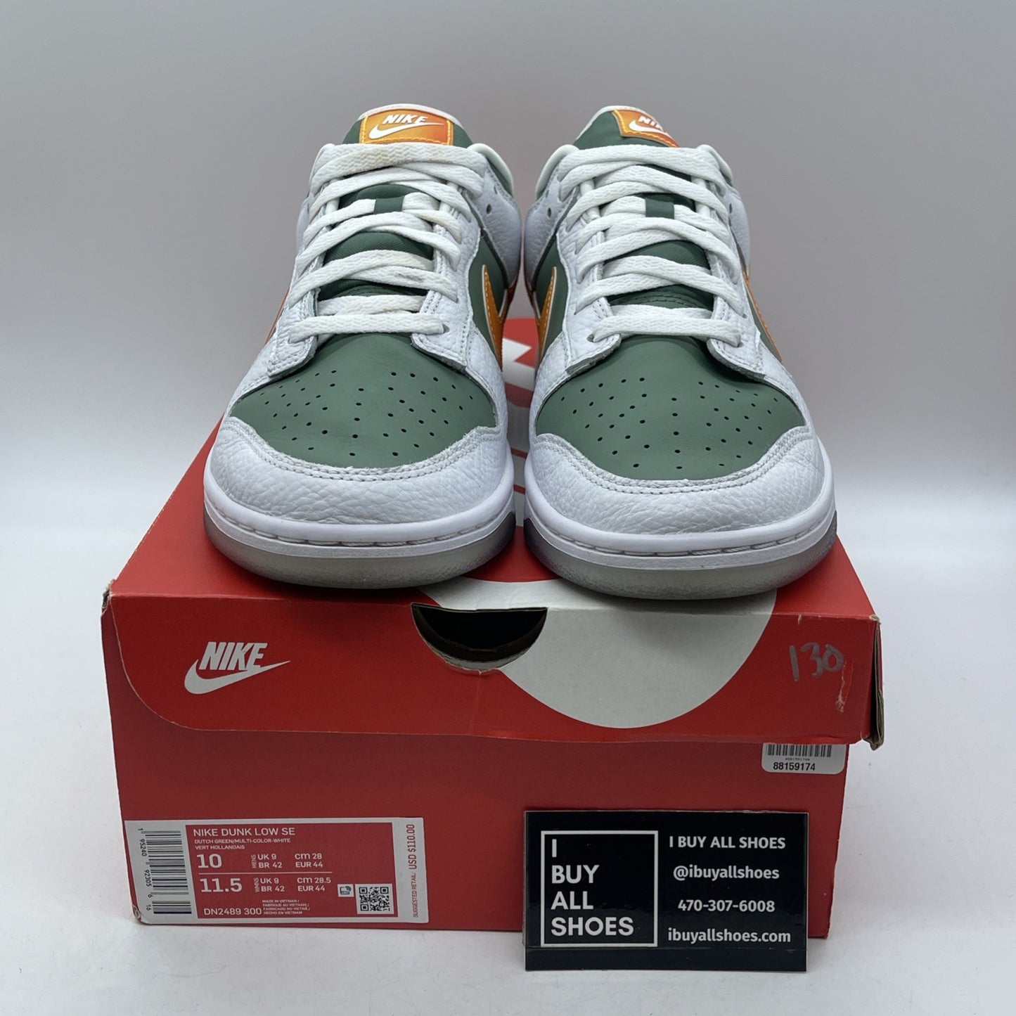 Size 10 - Nike Dunk Low NY vs. NY White Green Orange Leather (DN2489-300)