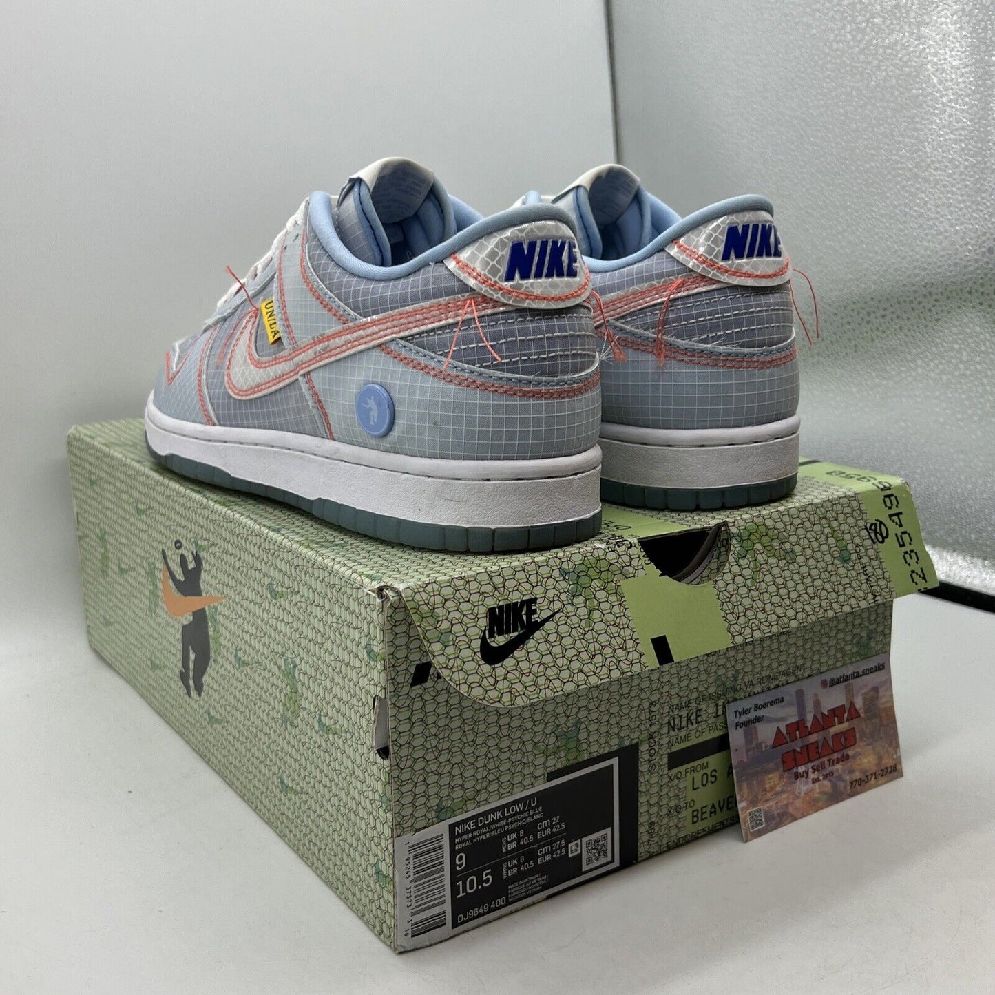 Size 9 - Nike Dunk Low x Union LA Passport Pack - Argon White Blue (DJ9649-400)