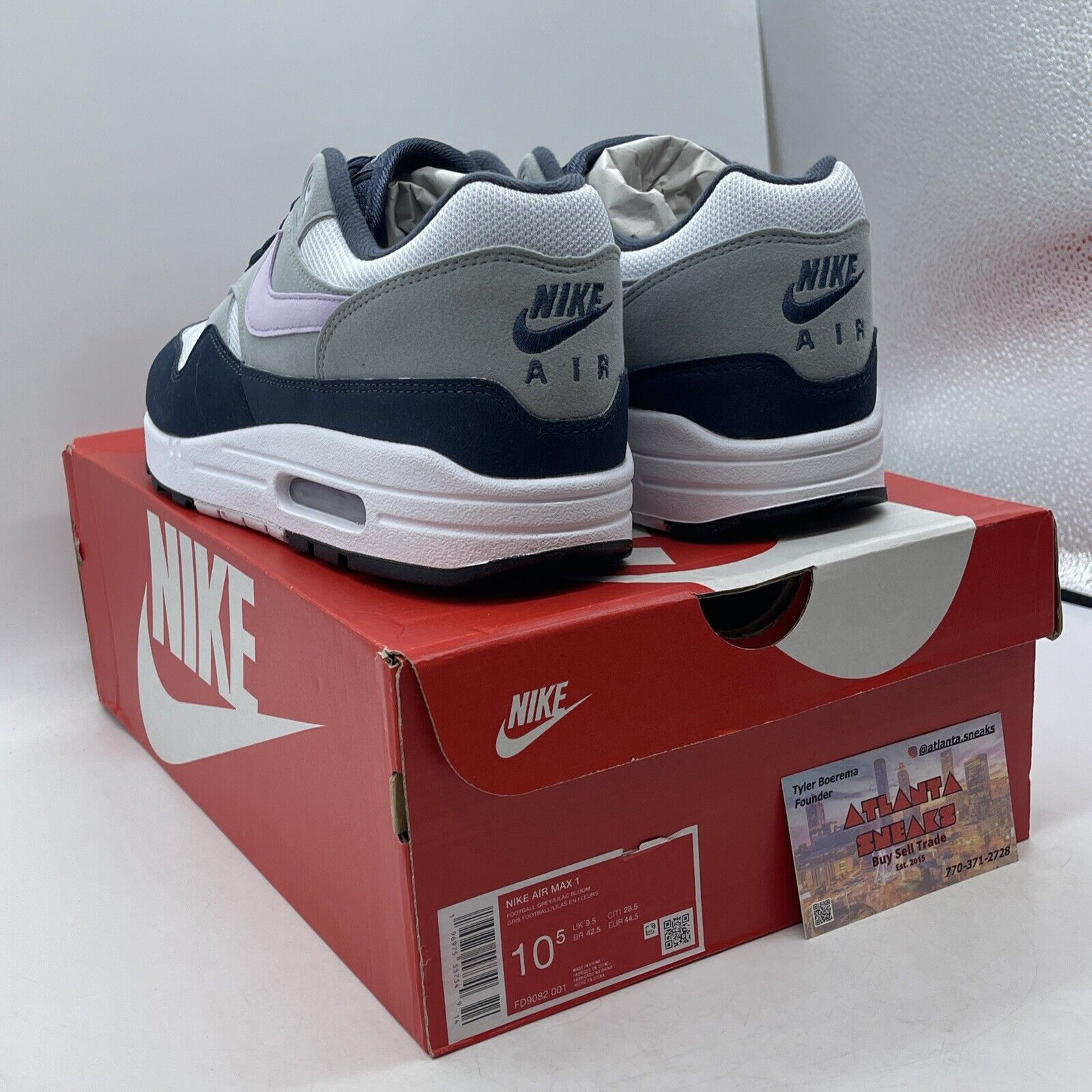 Size 10.5 - Nike Air Max 1 Obsidian Lilac Bloom White Purple Suede (FD9082-001)