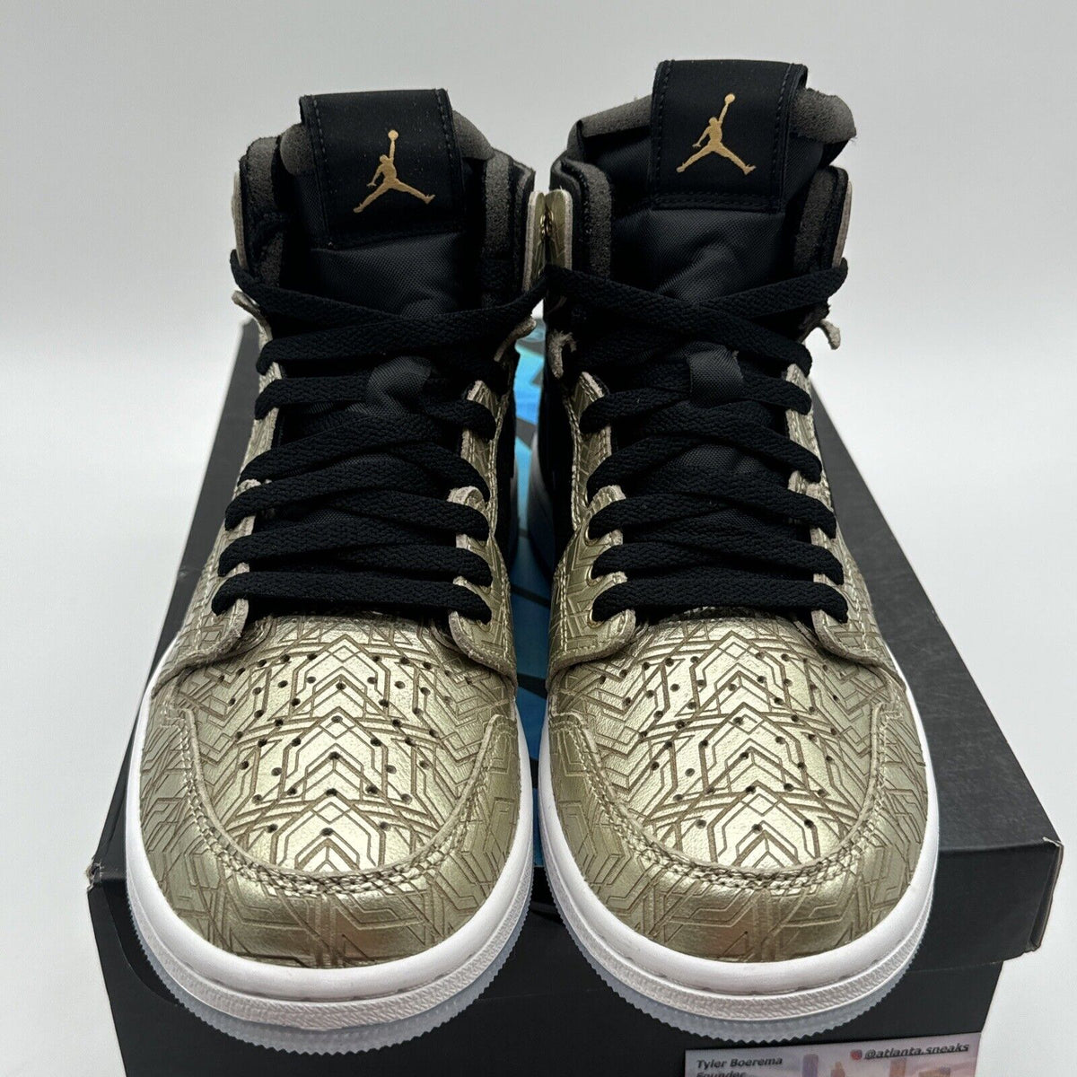 Size 9 - Jordan 1 Zoom Comfort Gold Laser 2021 Blue Black Suede Icy Soles New OG