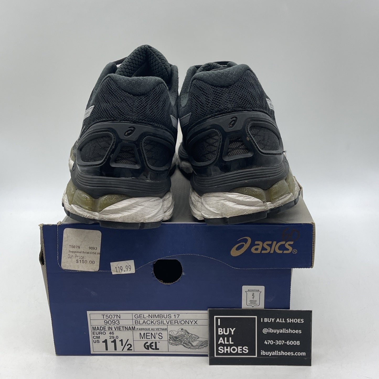Size 11.5 - ASICS Gel-Nimbus 18 T650N Black Silver