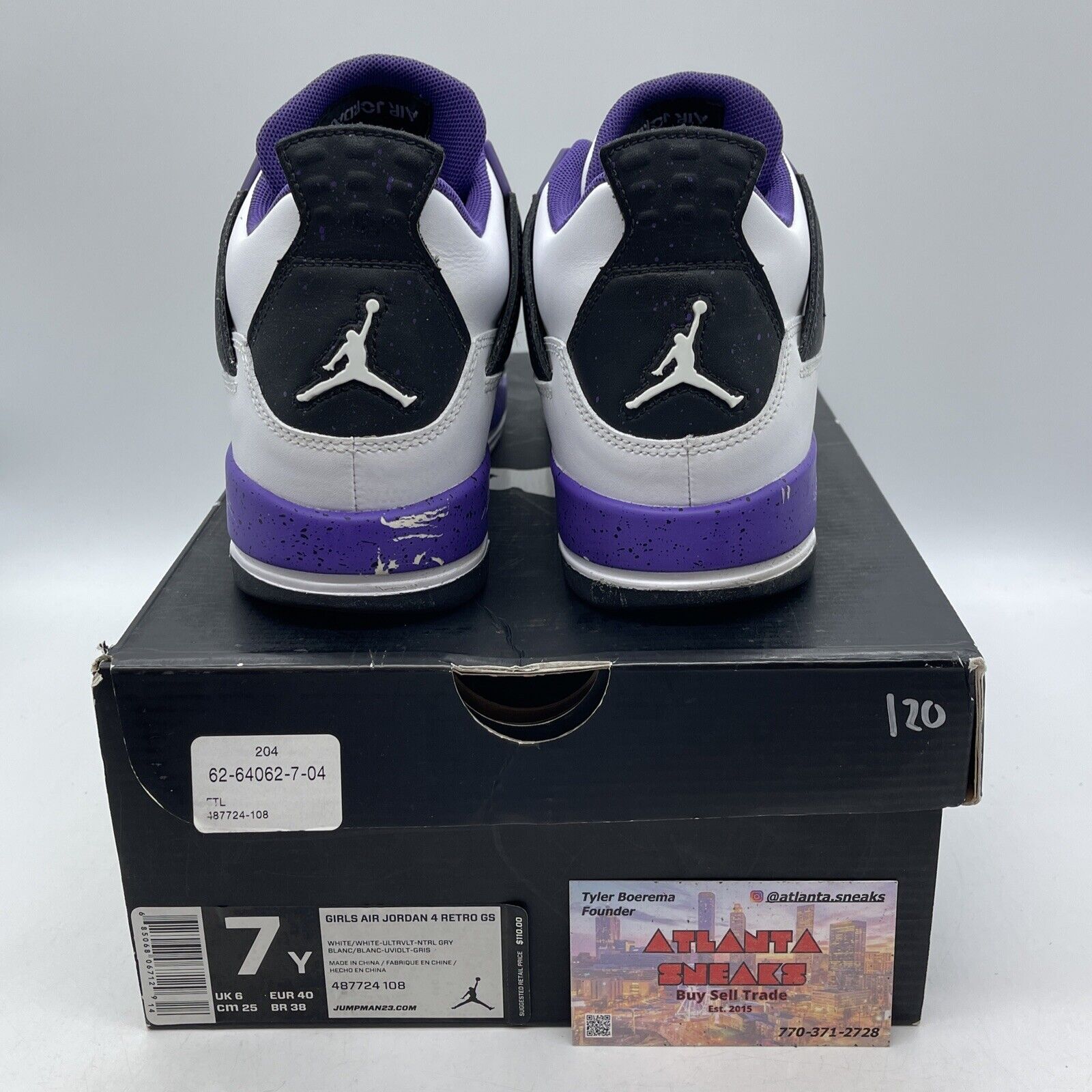 Size 7Y - Air Jordan 4 Ultraviolet White Purple White Leather (487724-108)