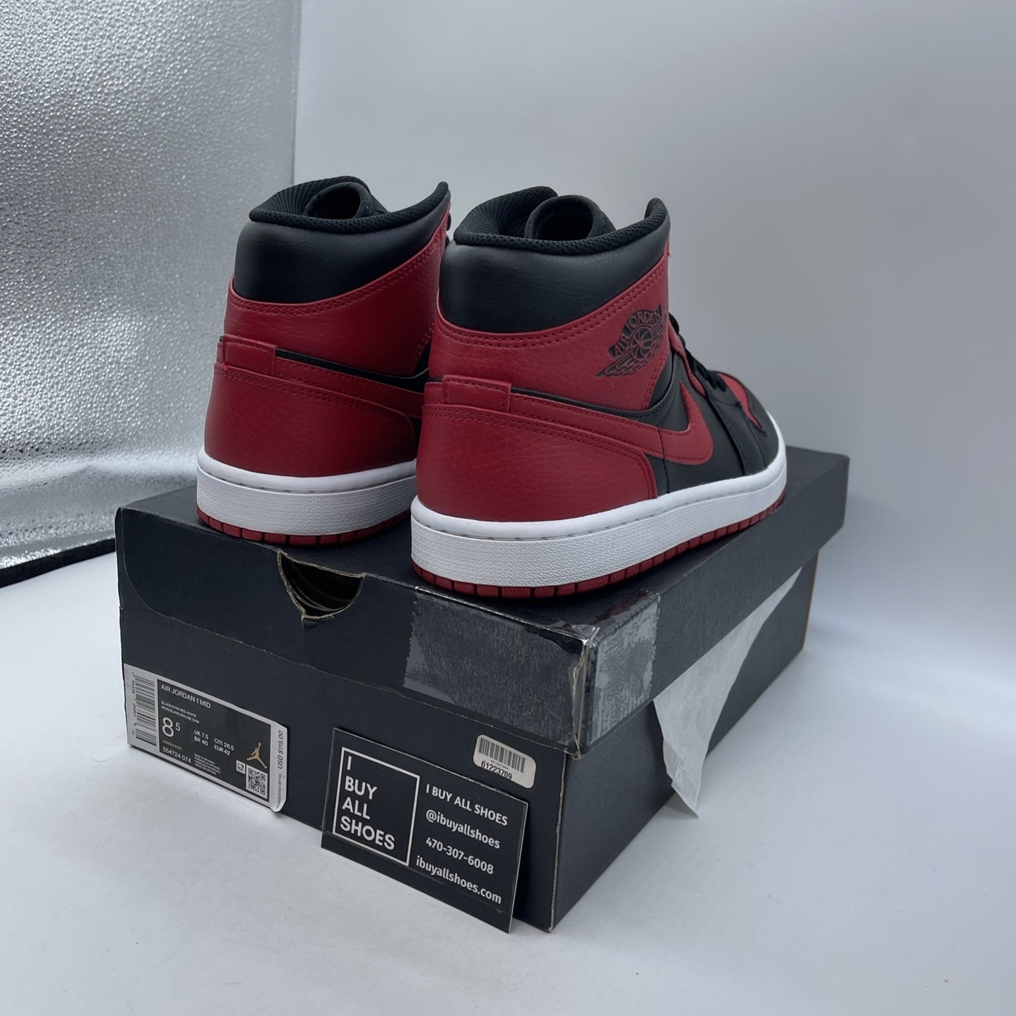 Size 8.5 - Jordan 1 Mid Banned Red Black Leather (554724-074)