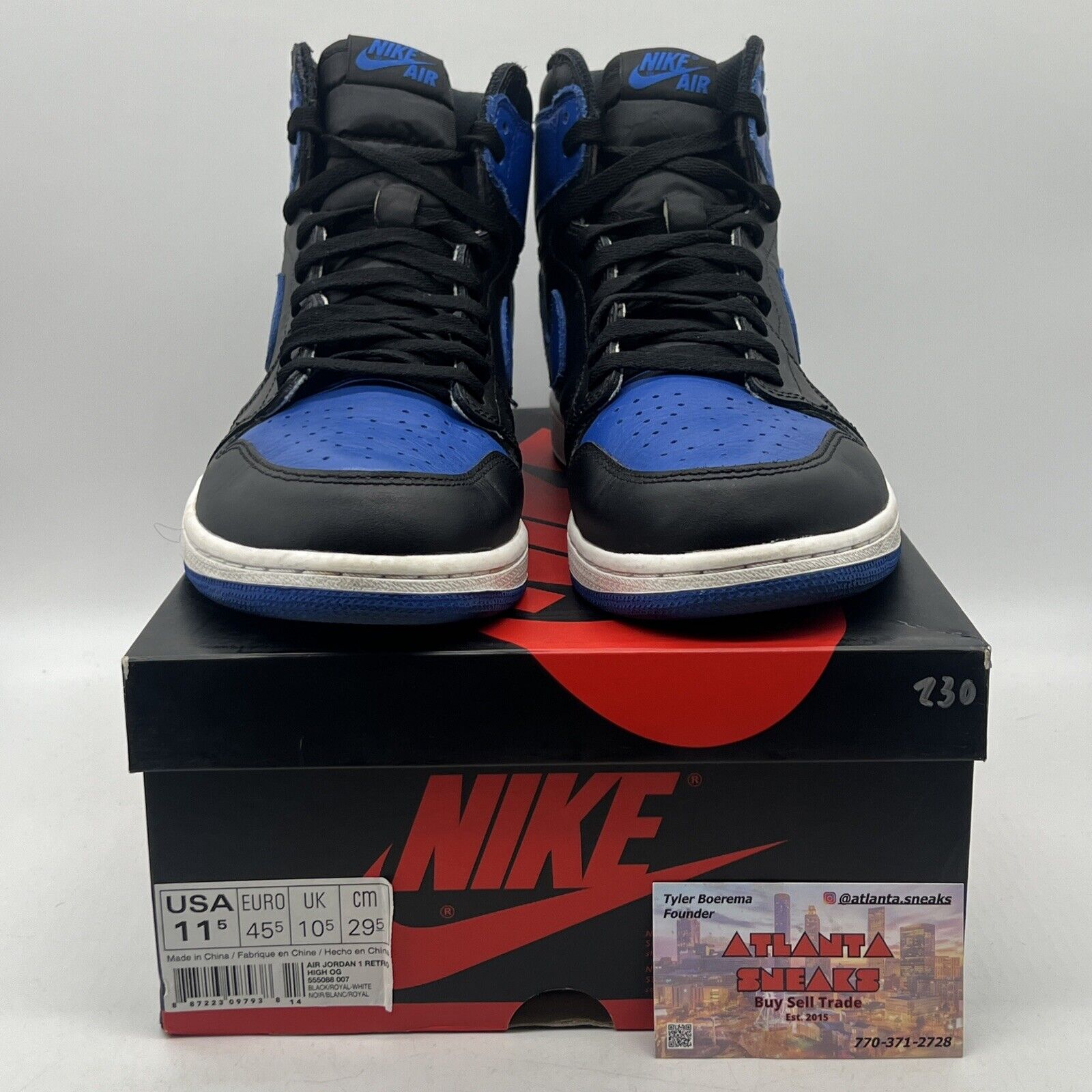 Size 11.5 - Jordan 1 Retro OG High Royal Black White Leather  (555088-007)