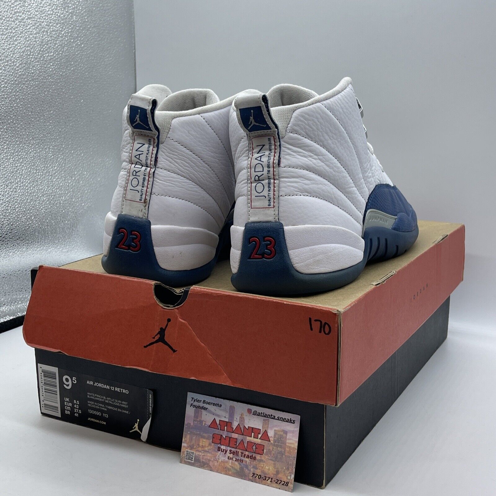 Size 9.5 - Jordan 12 Retro French Blue 2016 Grey White Leather (130690-113)