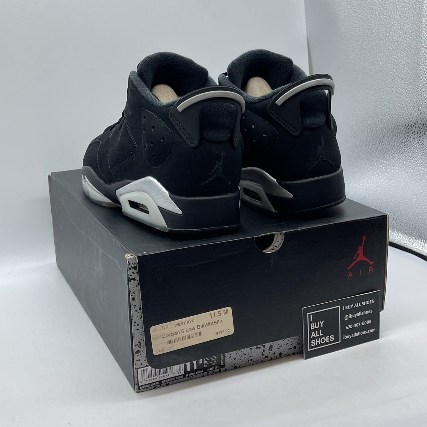 Size 11.5 - Air Jordan 6 Retro Low Chrome Silver Black Suede (304401-003)