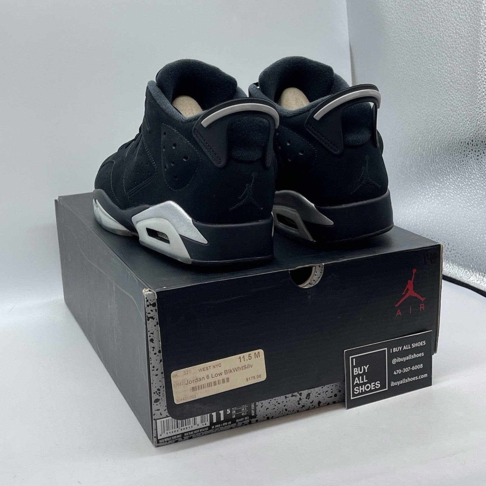 Size 11.5 - Air Jordan 6 Retro Low Chrome Silver Black Suede (304401-003)