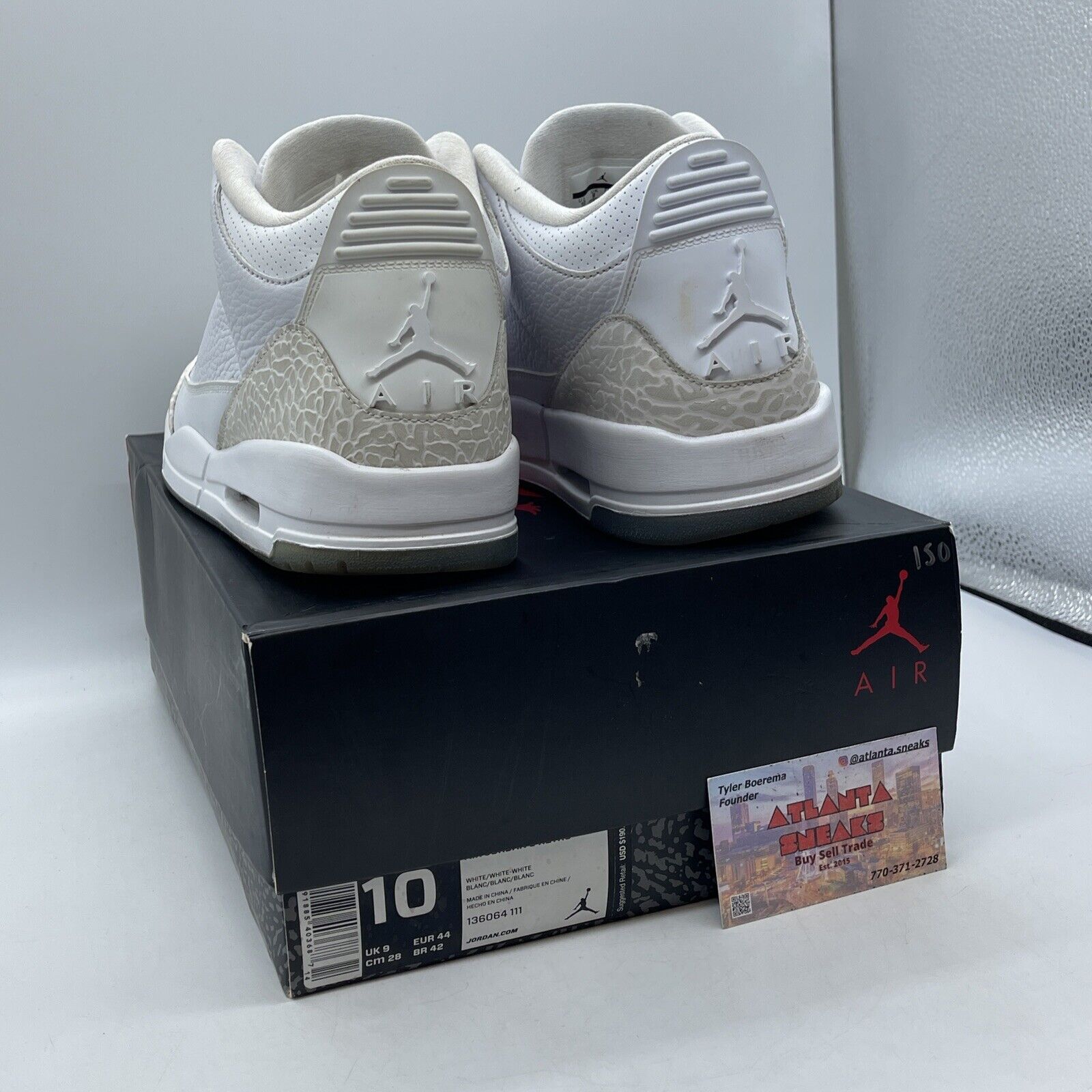 Size 10 - Air Jordan 3 Retro Triple White Tan Leather Suede (136064-111)