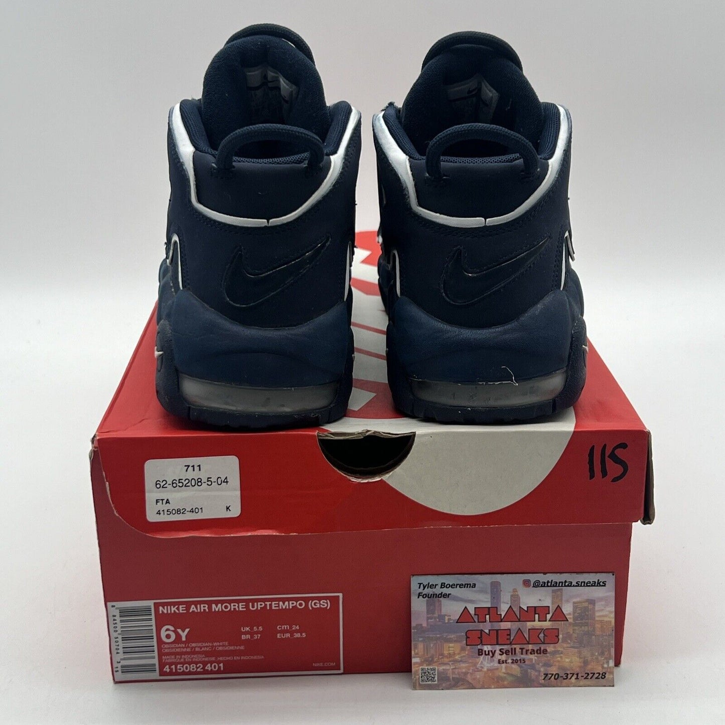 Size 6.5 (GS) - Nike Air More Uptempo Low Navy White Suede (415082-401)