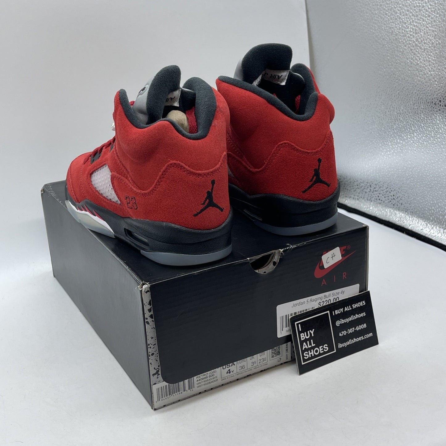 Size 4 - Jordan 5 Retro Mid Raging Bull Red Black Suede (440888-600)