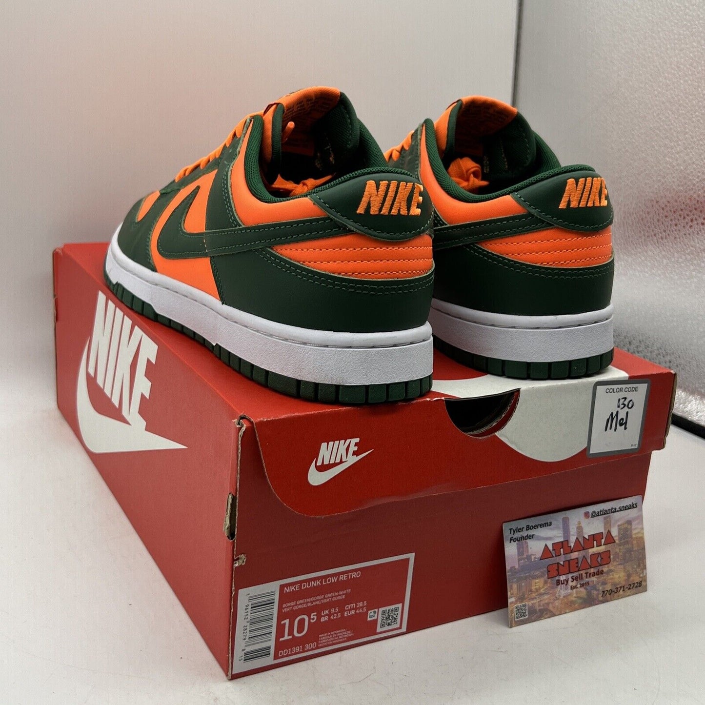 Size 10.5 - Nike Dunk Low Miami Hurricanes Orange Green White (DD1391-300)