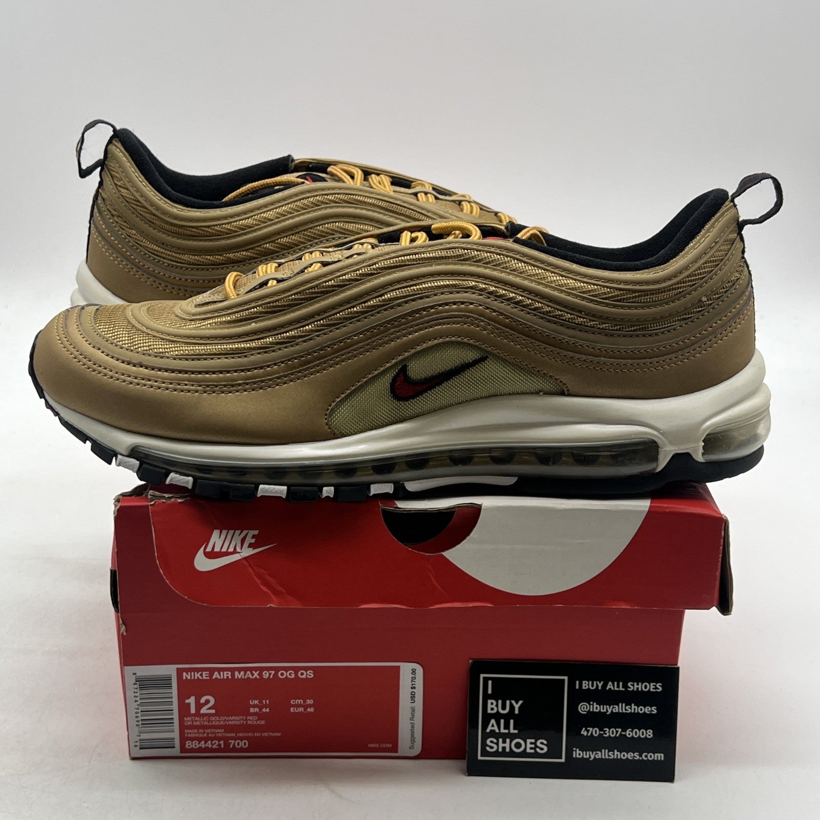 Size 12 - Nike Air Max 97 OG QS Metallic Gold (884421-700)