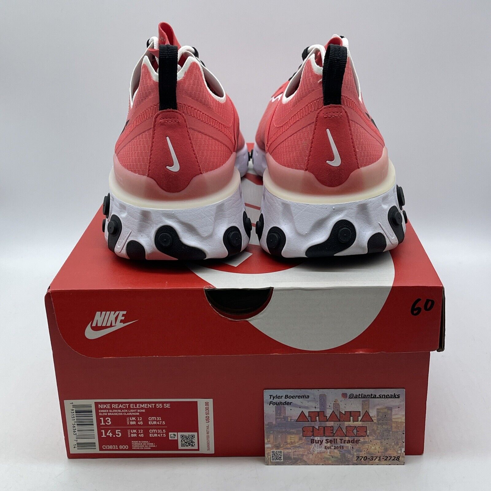 Size 13 - Nike React Element 55 SE Ember Glow Pink White Suede (CI3831-800)