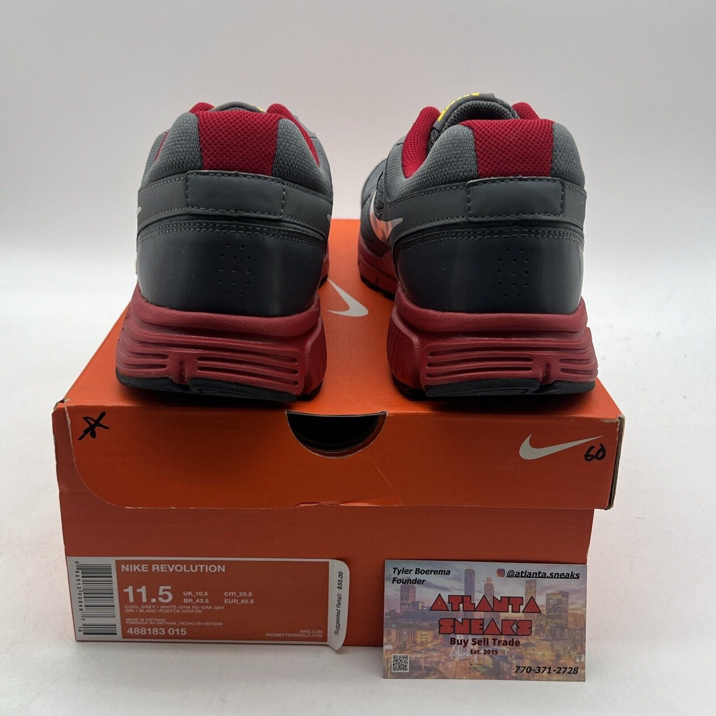 Size 11.5 - Nike Revolution 2 Running Shoes (488183-015) Gray And Red Men's