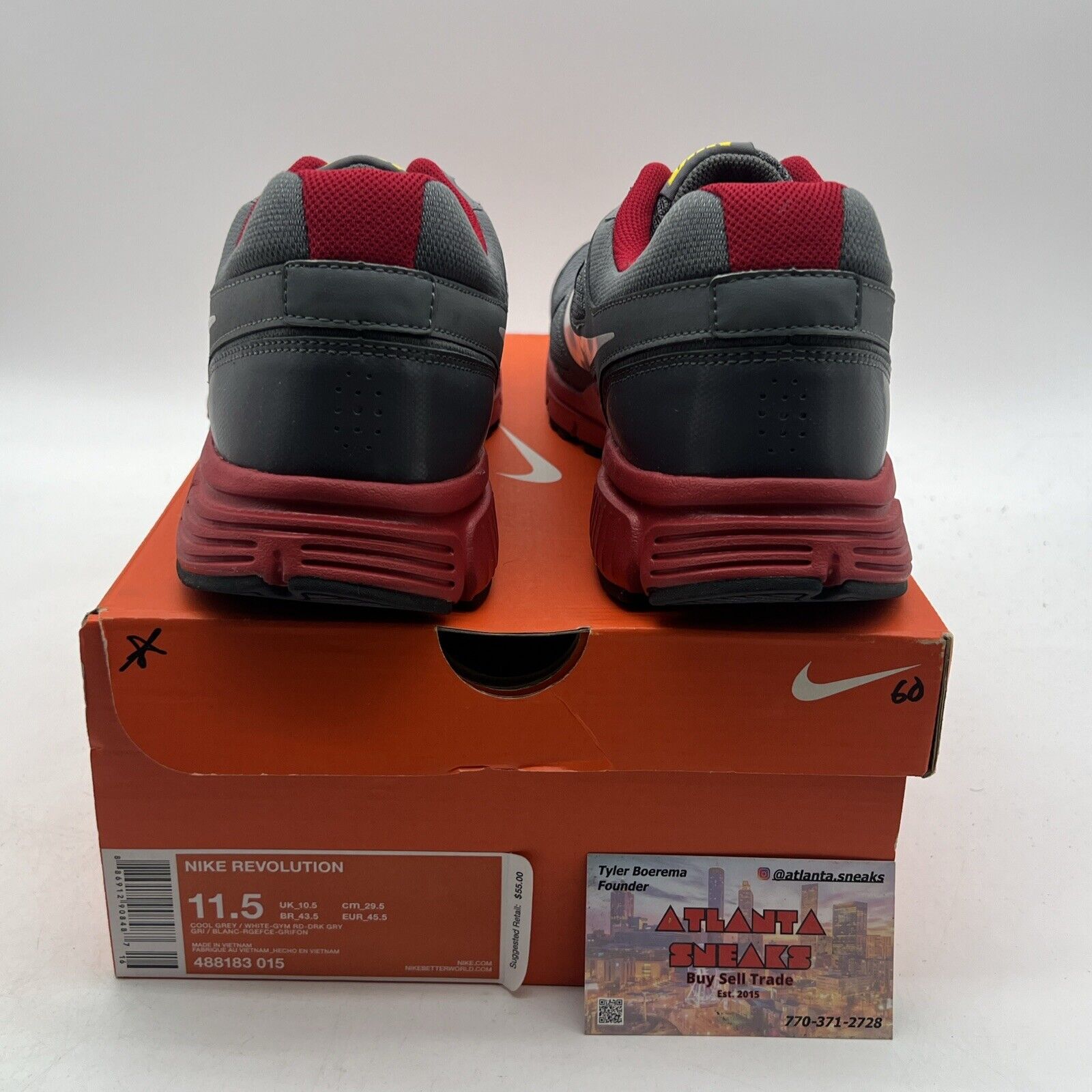 Size 11.5 - Nike Revolution 2 Running Shoes (488183-015) Gray And Red Men's