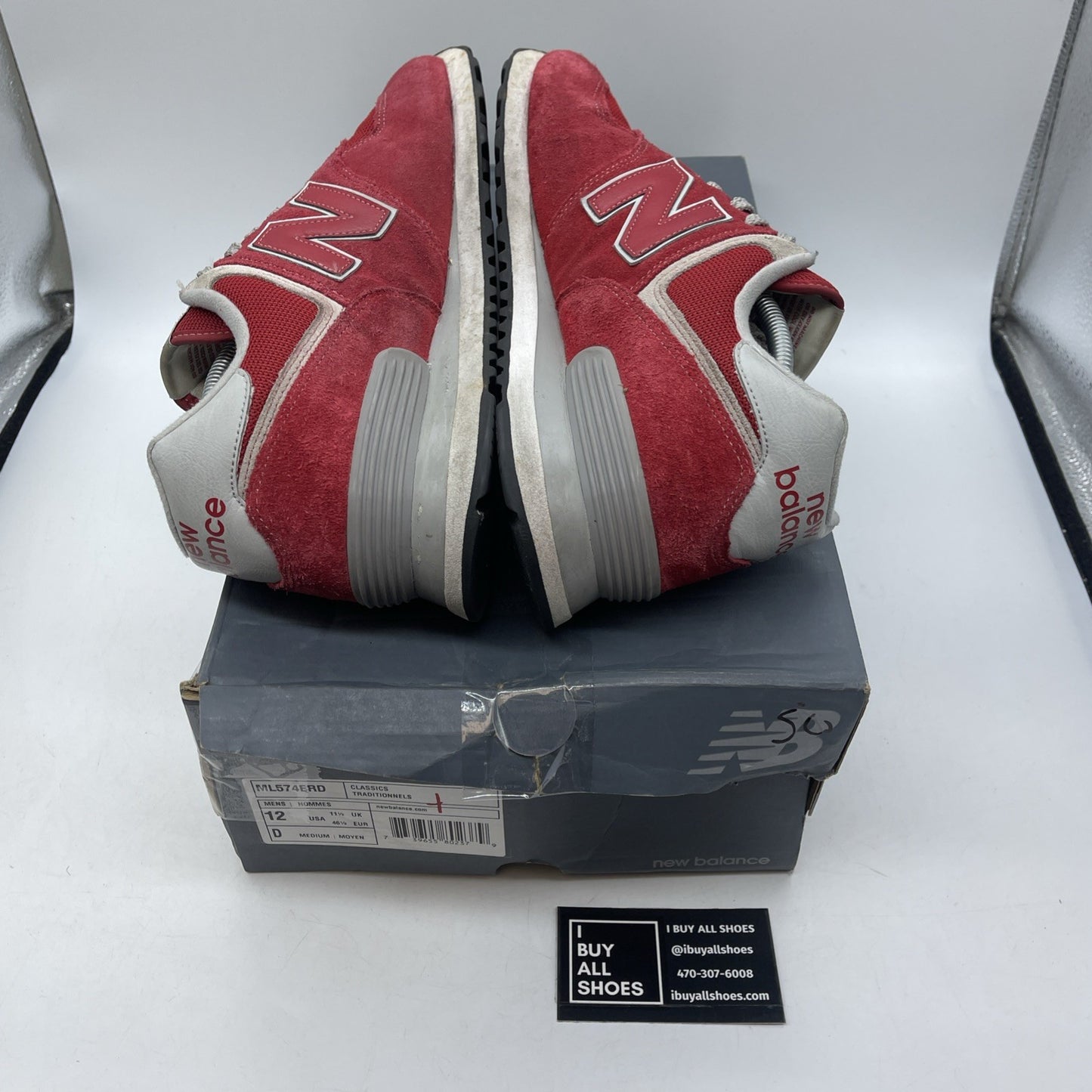 Size 12 - New Balance 574 Red Grey Suede Leather  (ML574ERD)