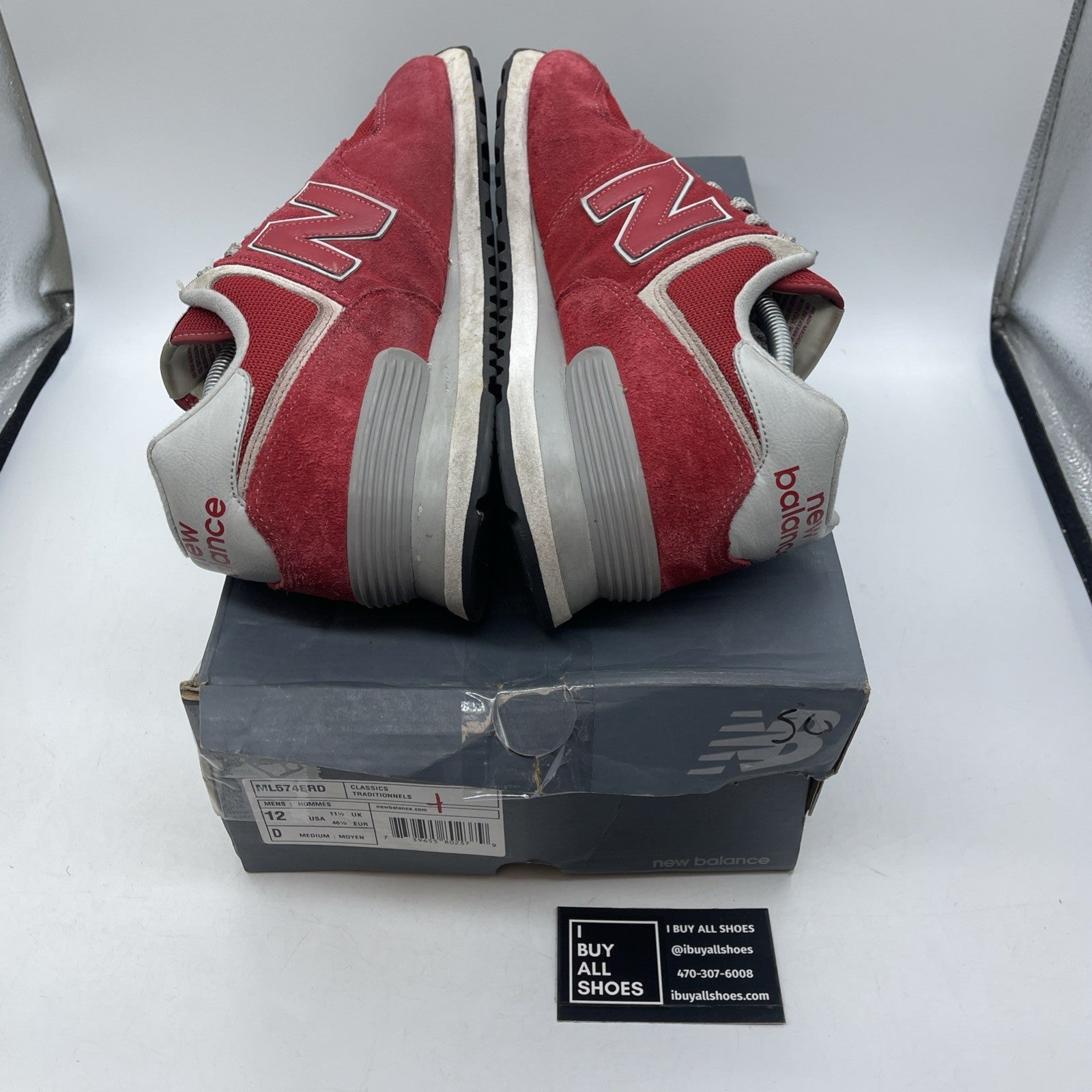 Size 12 - New Balance 574 Red Grey Suede Leather  (ML574ERD)