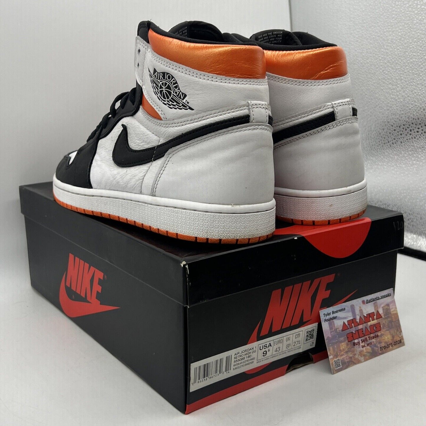 Size 9.5 - Jordan 1 Retro High Electro Orange Black White Leather (555088-180)