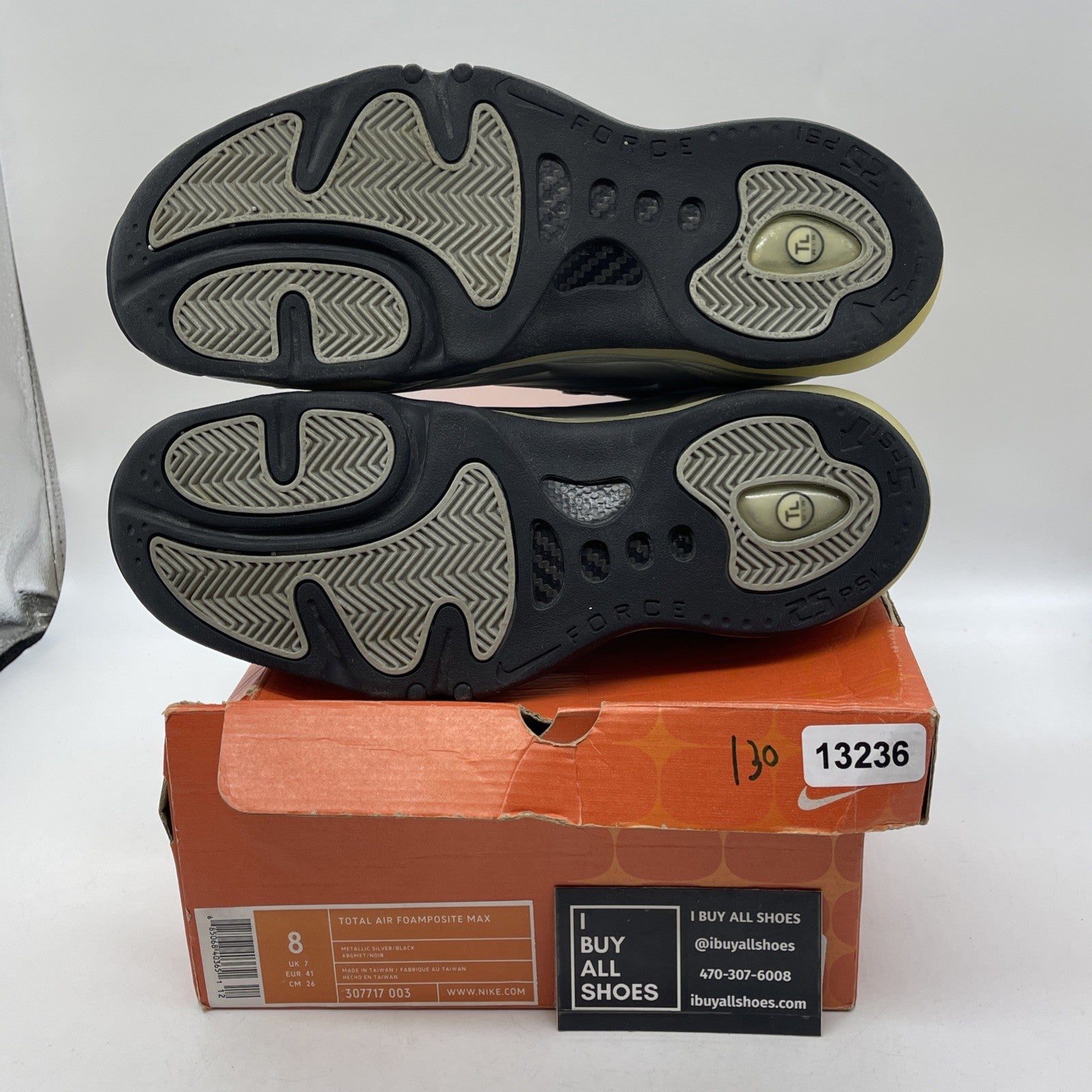 Size 8 - Nike Total Air Foamposite Max Silver Black Suede (307717-003)