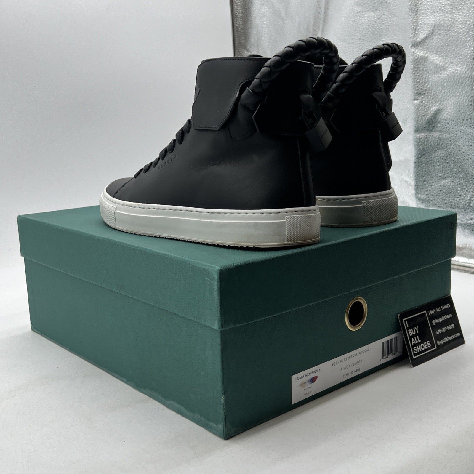 Size 40 - Buscemi Men's Black 125MM Leather High-Top Sneakers Shoes