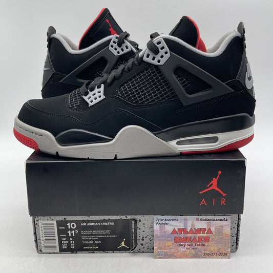 Size 10 - Jordan 4 Retro OG Mid Bred 2019 Black Grey White Suede (308497-060)