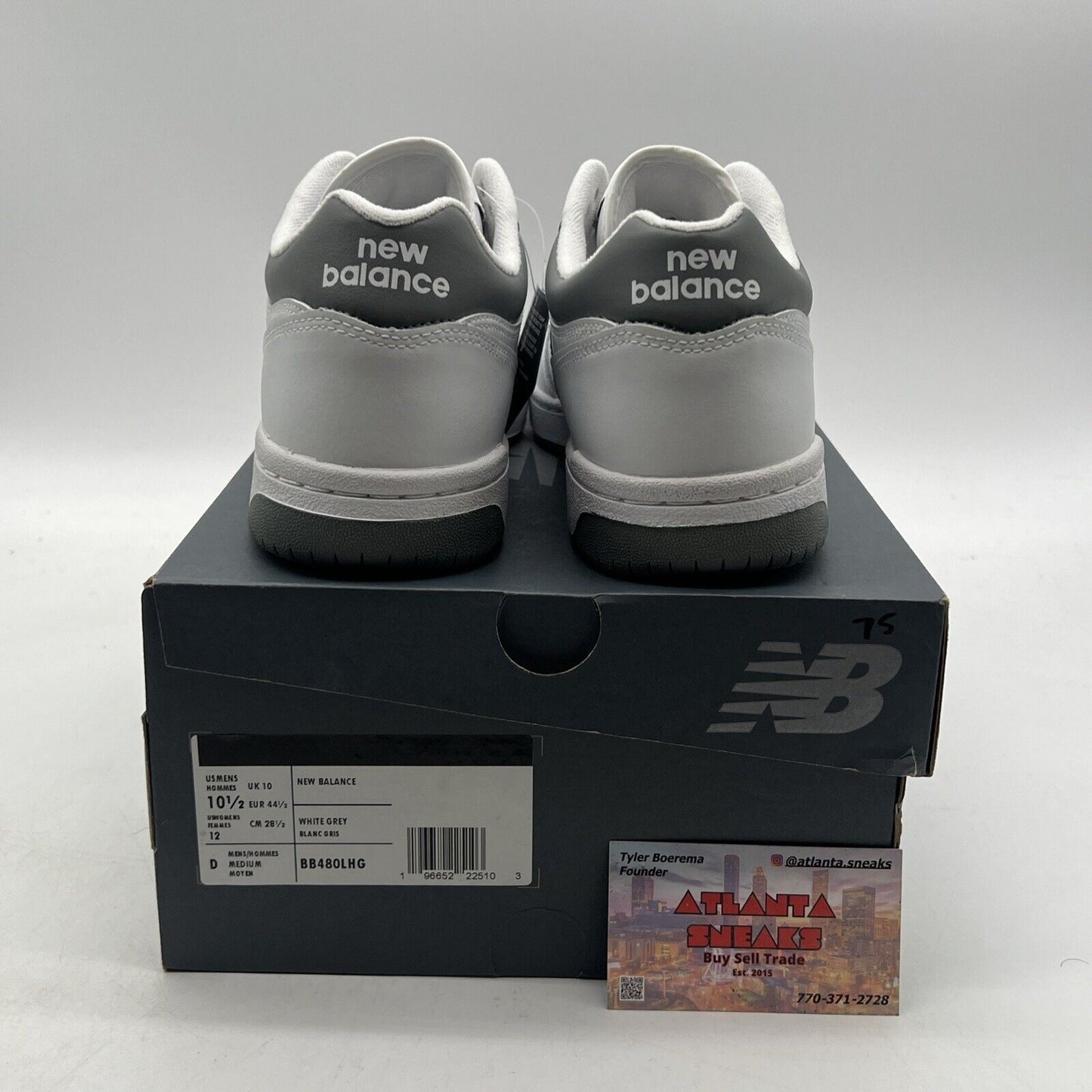 Size 10.5 - New Balance BB480 Sneakers (BB480LHG) White/Harbor Grey