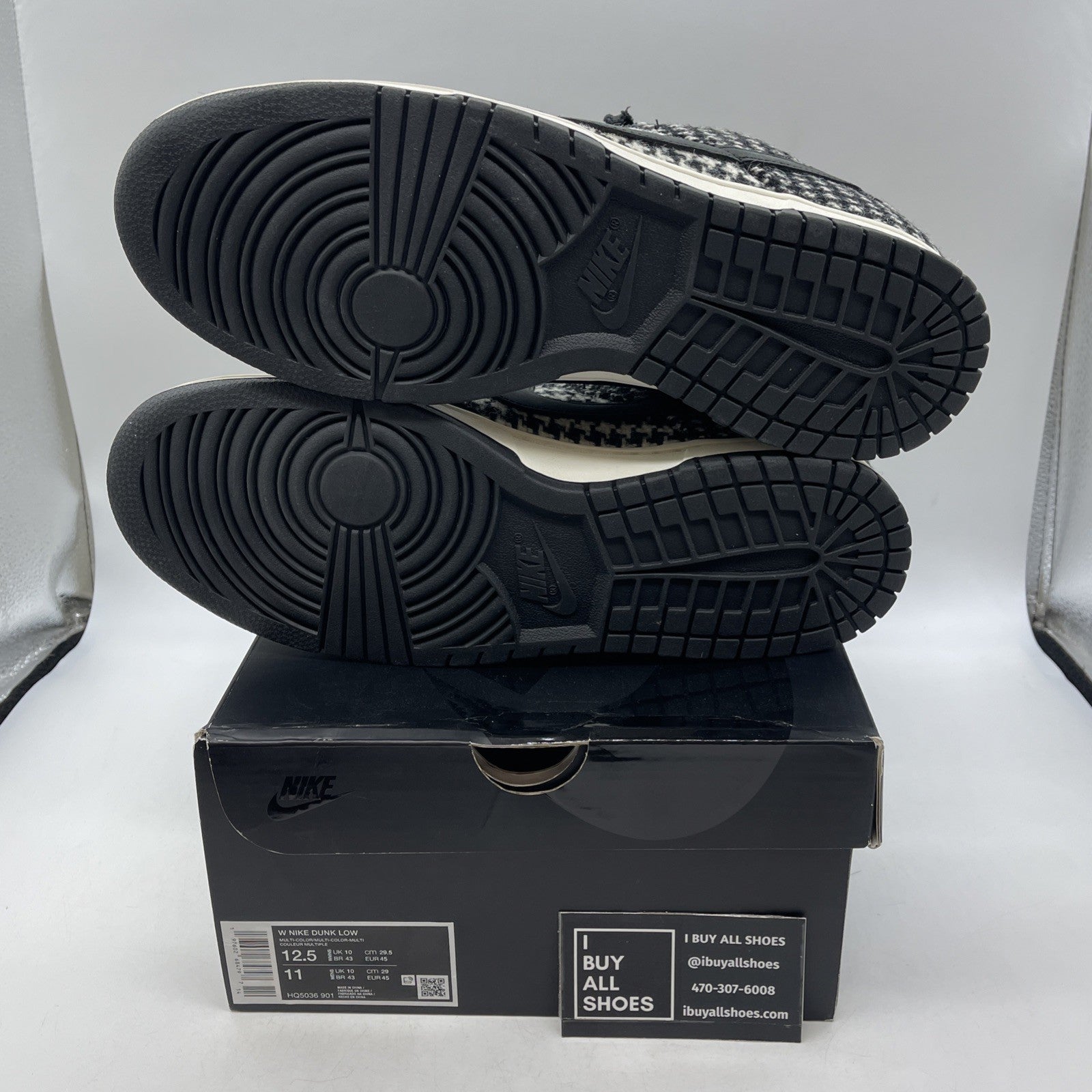 Size 12.5W - Harris Tweed x Nike Dunk Low Black Phantom  (HQ5036-901)