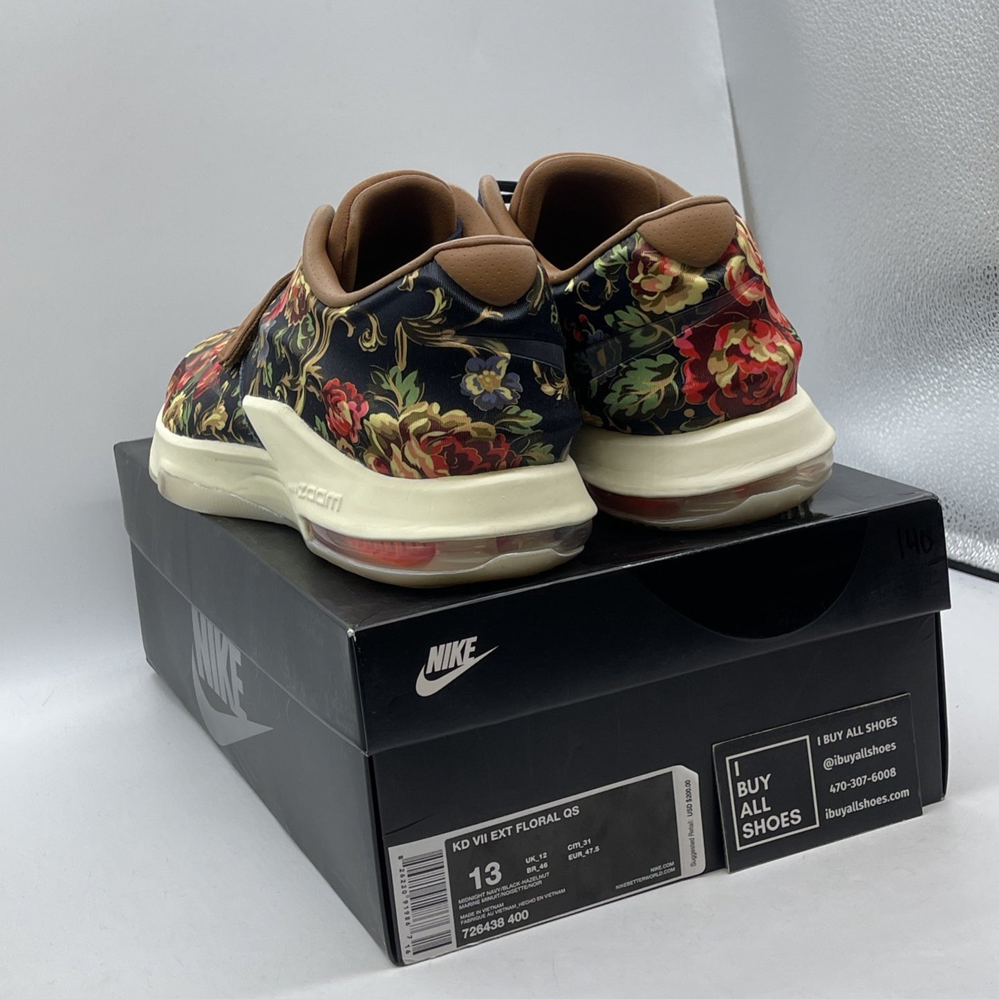 Size 13 - Nike KD 7 EXT QS Floral Brown Black Suede Leather (726438-400)