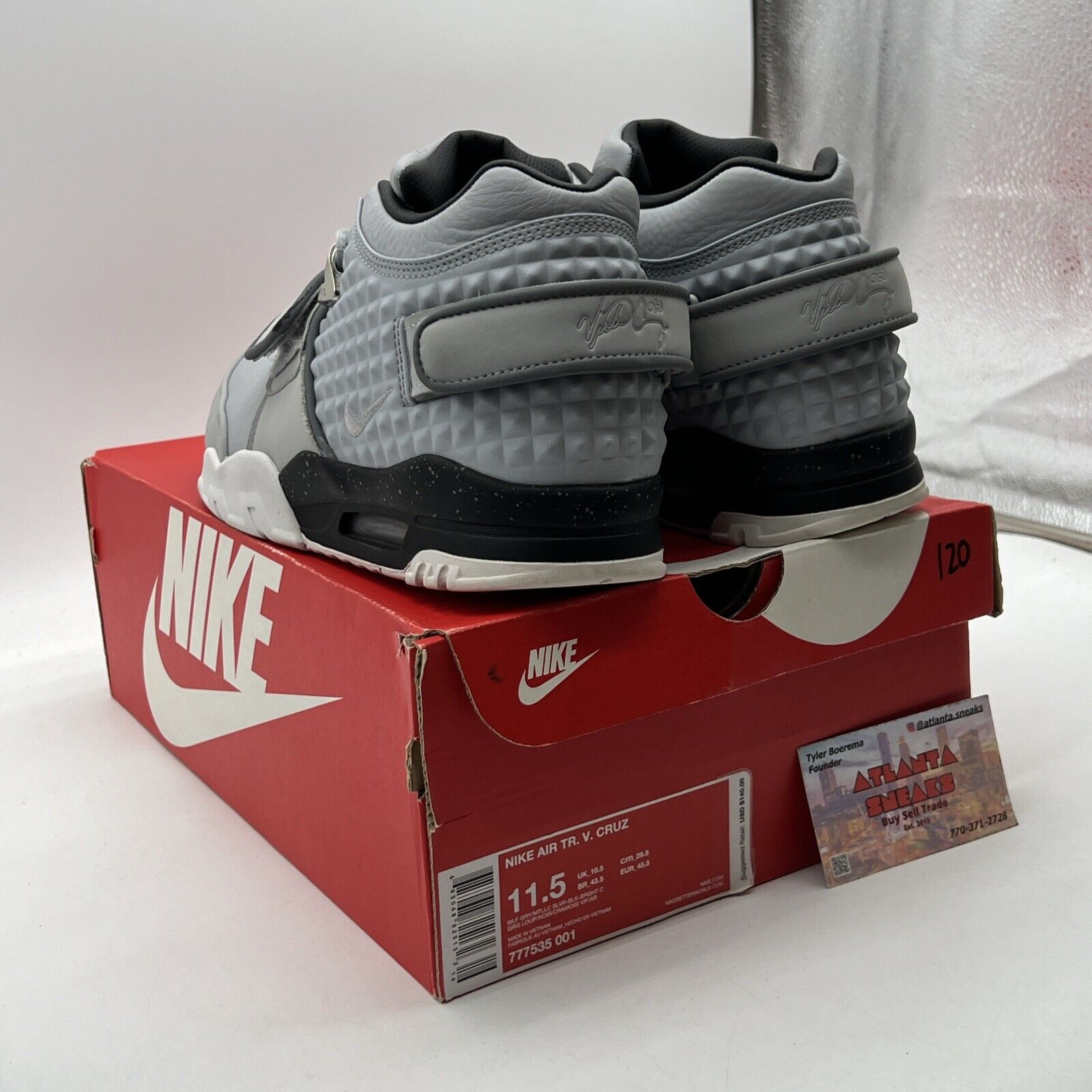 Size 11.5 - Nike Air Trainer Cruz Wolf Grey Black White Suede (777535-001)