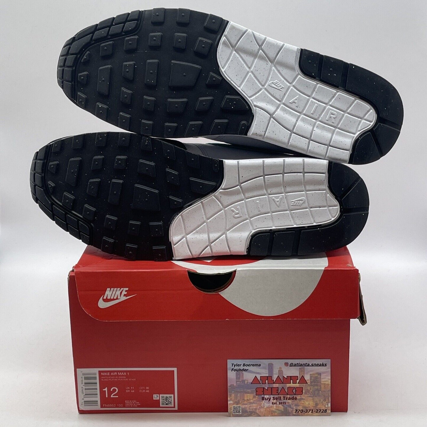 Size 12 - Nike Air Max 1 Low Stadium Green White Black Grey Suede (FN6952-100)