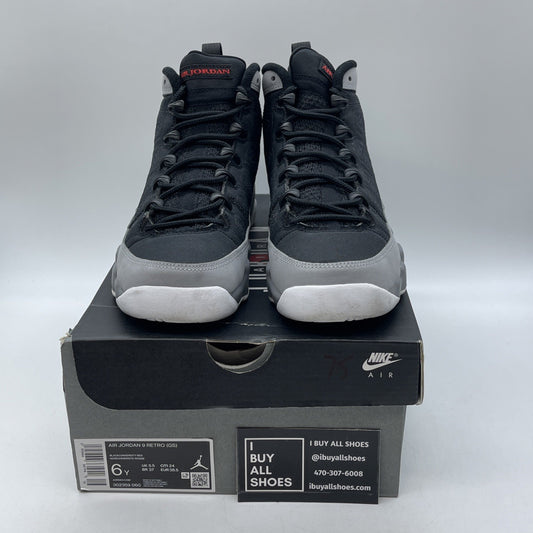 Size 6Y - Jordan 9 Retro Particle Gray 2022 Suede Red Black (302359-060)