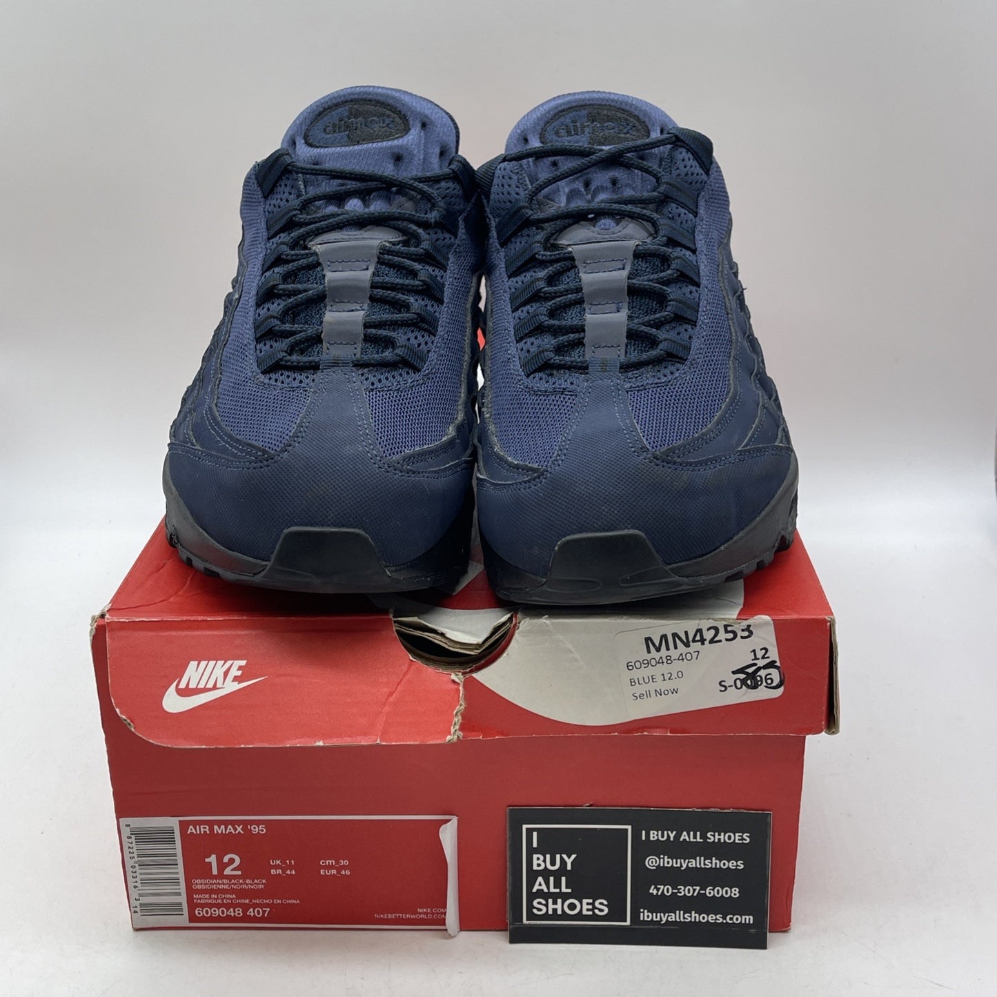 Size 12 - Nike Air Max 95 Obsidian Black Suede Leather (609048-407)
